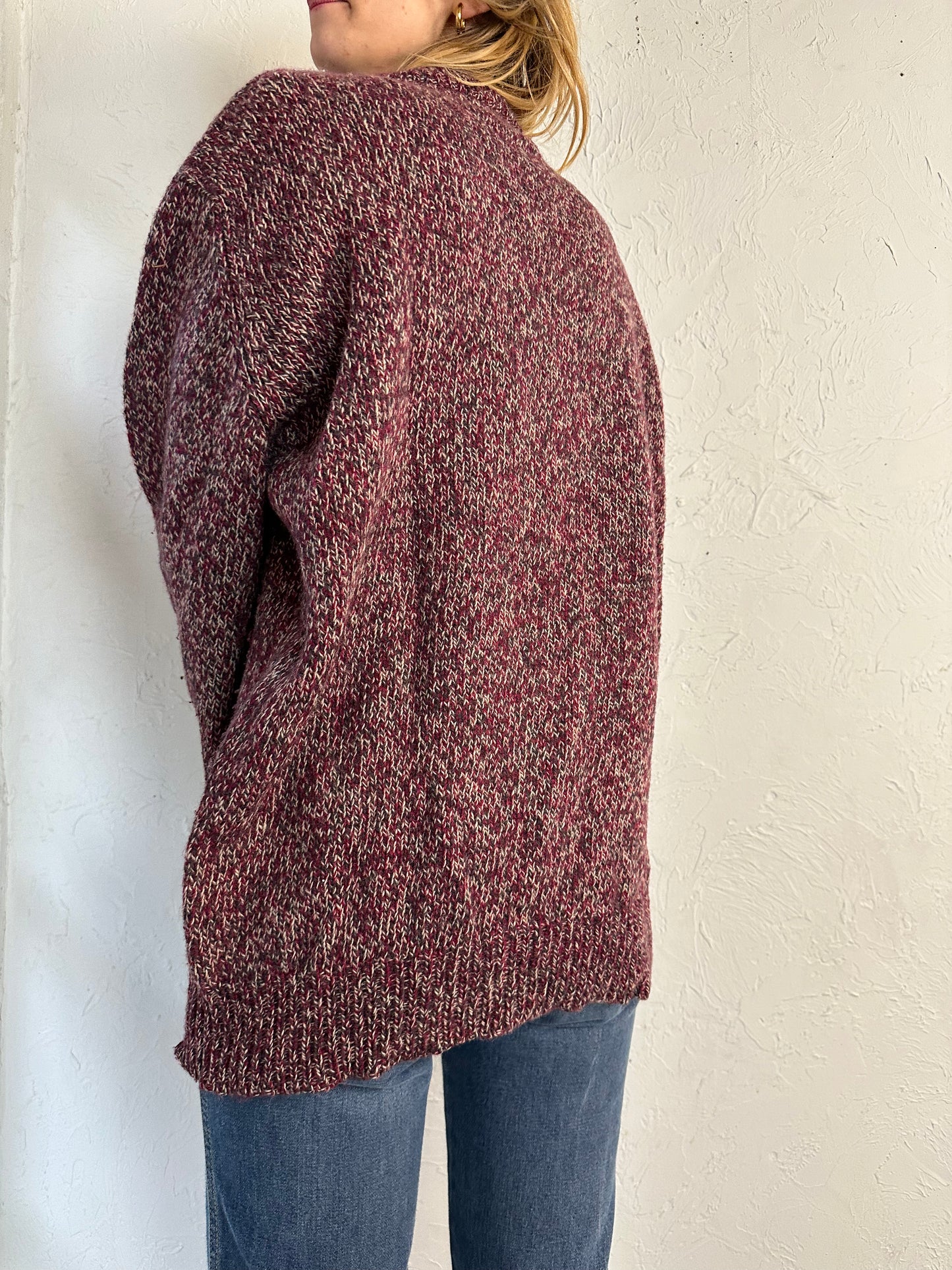 90s 'EMS' Burgundy Knit Sweater / Large