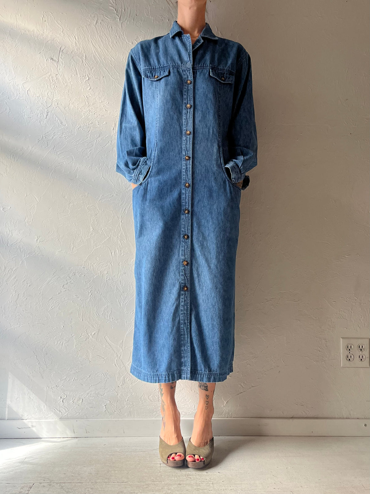 Y2k 'Eddie Bauer' Long Sleeve Denim Maxi Dress / Small