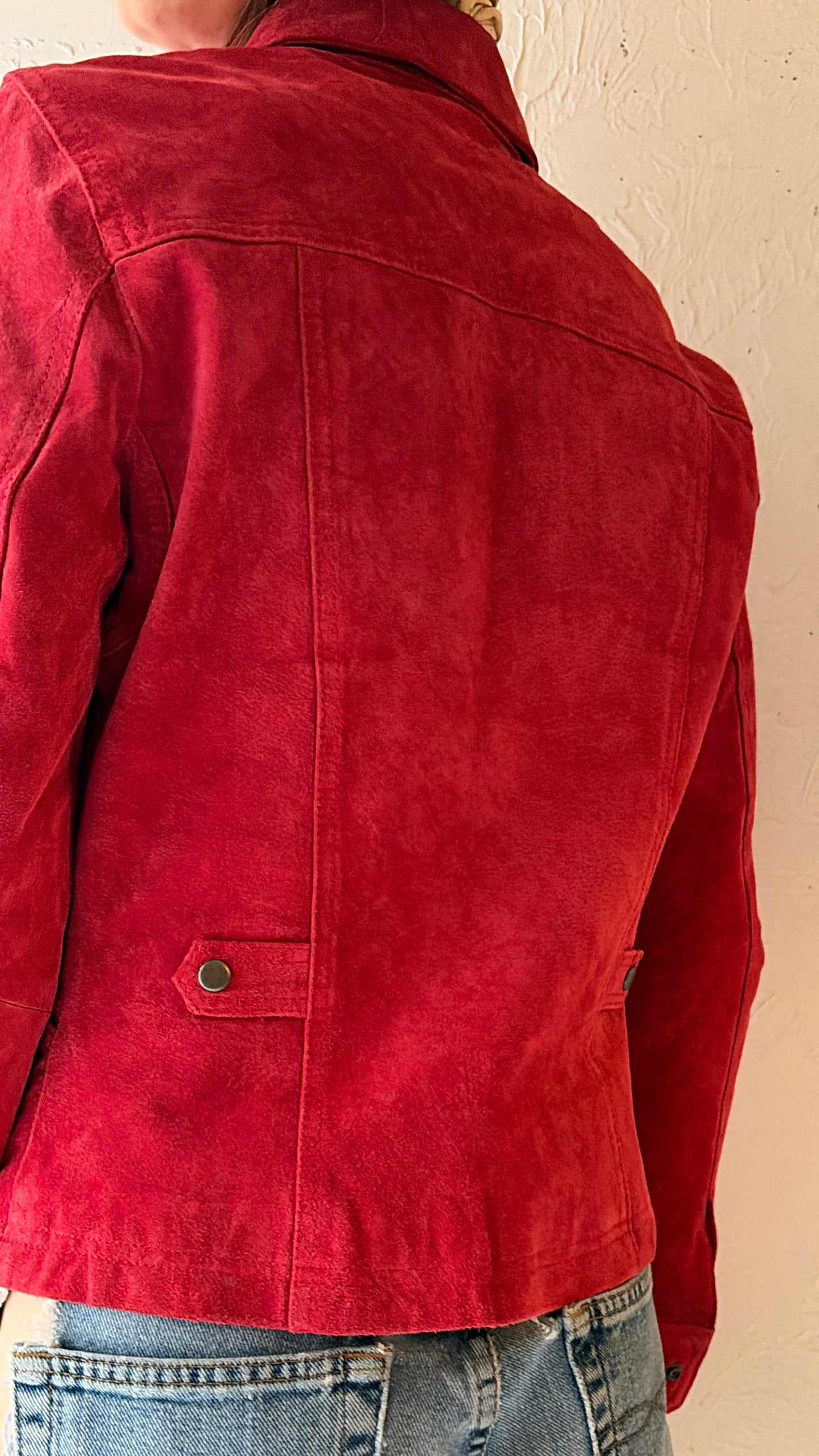 Y2k 'Coldwater Creek' Red Suede Snap Up Jacket / XS