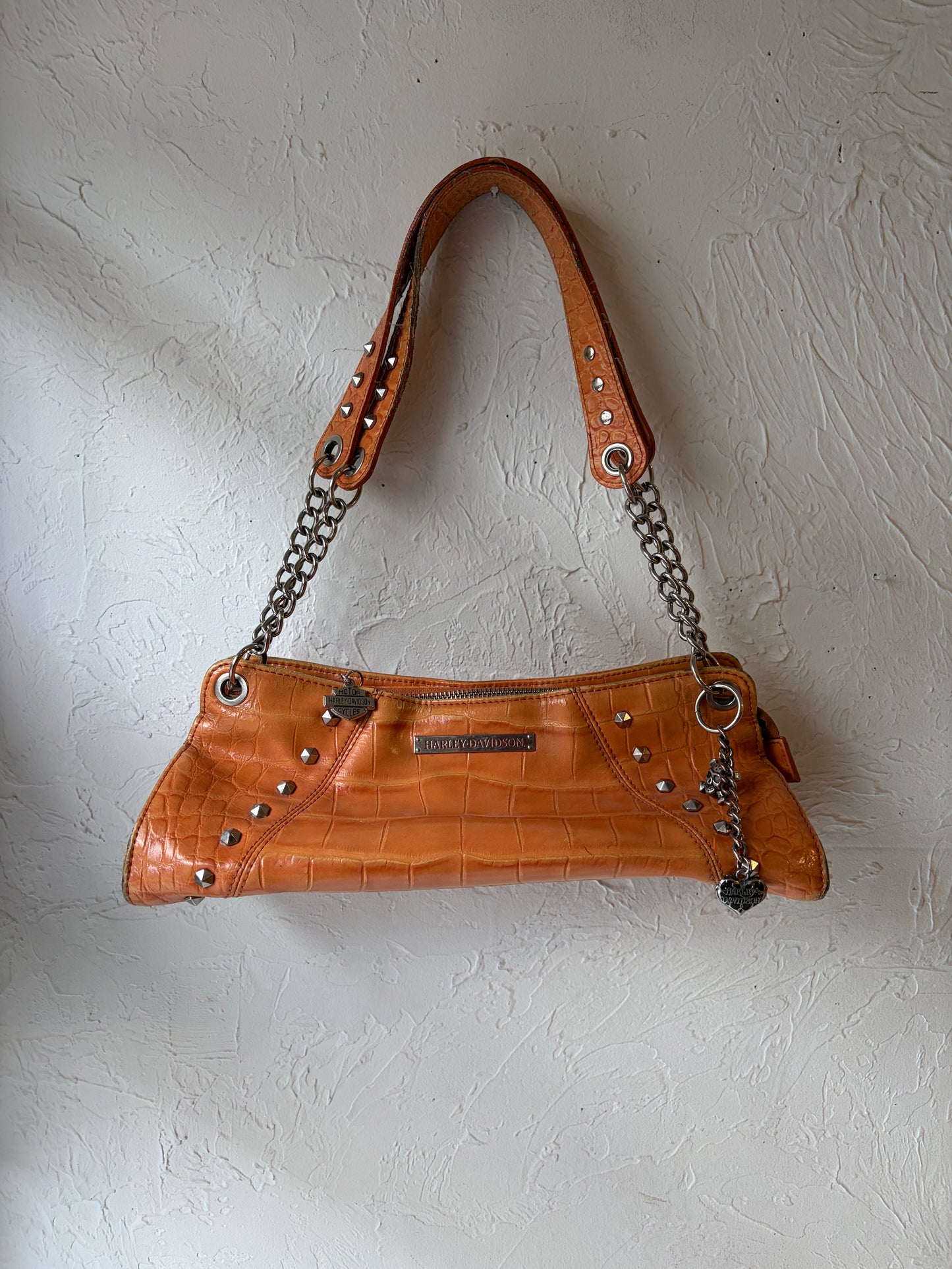 Vintage 'Harley Davidson' Orange Croc Purse
