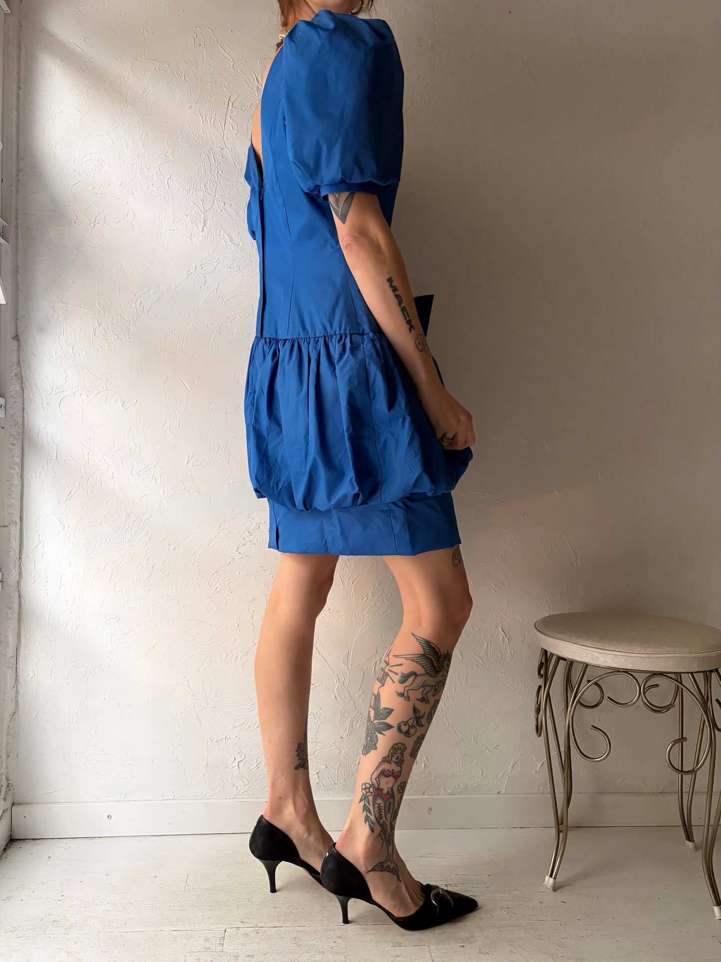 80s 'Nu Mode' Blue Bubble Mini Dress / Medium