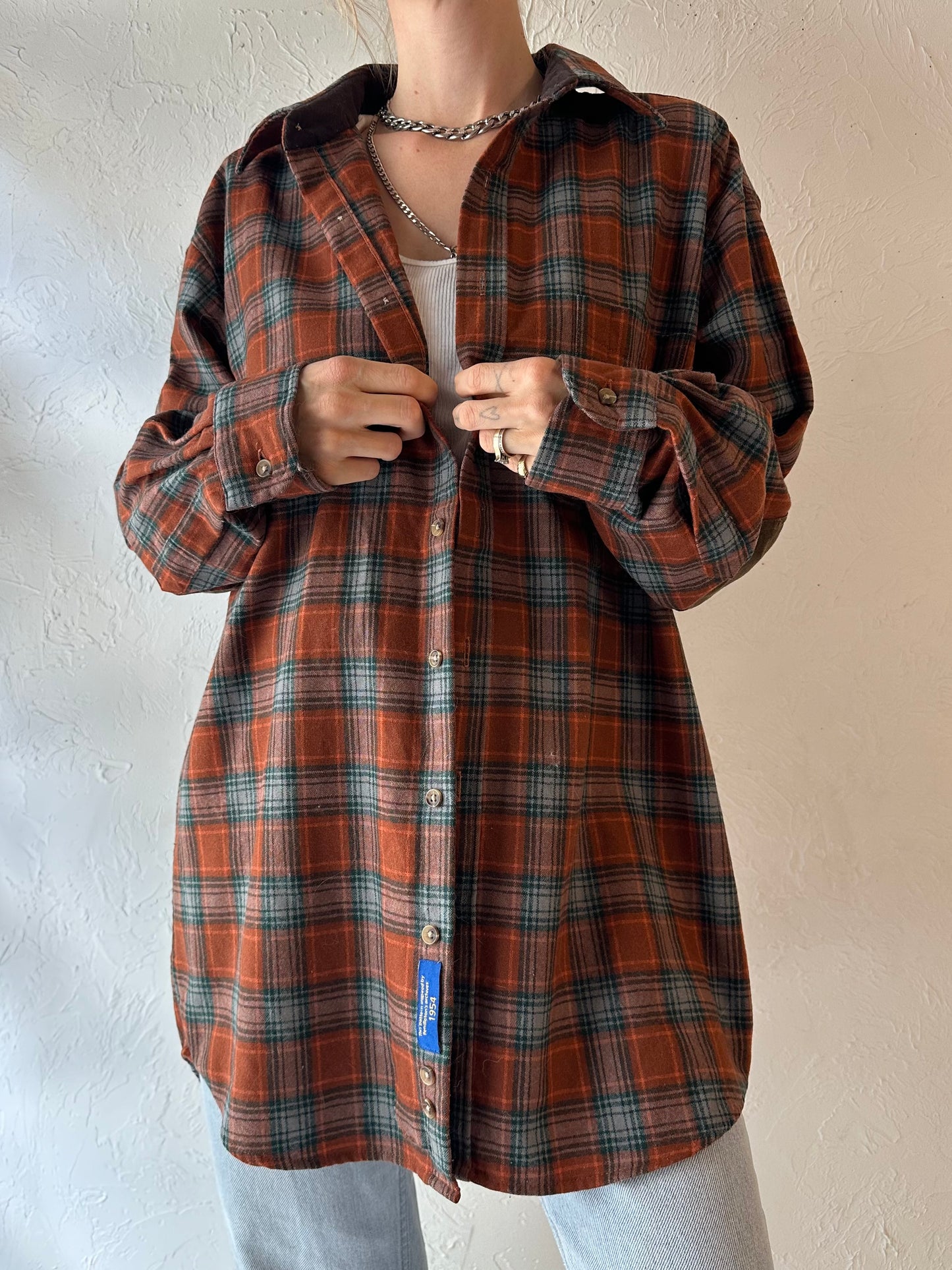 Y2k 'Pendleton' Orange Plaid Wool Shirt / Large