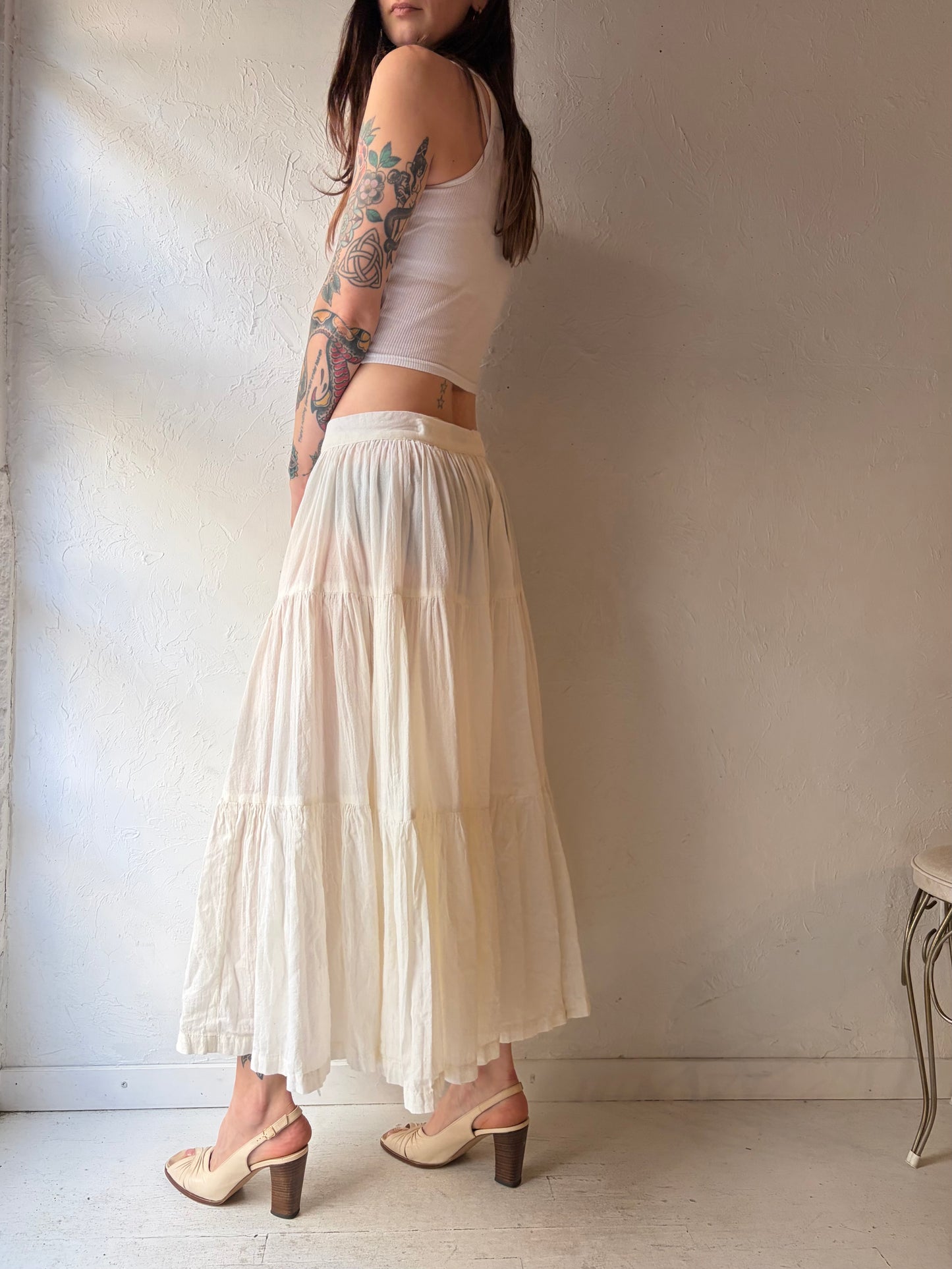 70s 'Martha Taos' White Broomstick Skirt / Small