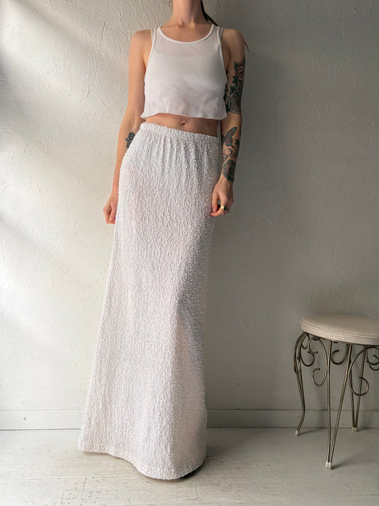 90s 'Dressed in White' Textured White Maxi Skirt / Small