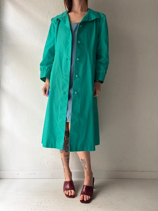 90s 'J. Gallery' Green Trench Coat / Vintage 90s Retro Minimalist Long Rain Jacket / Small