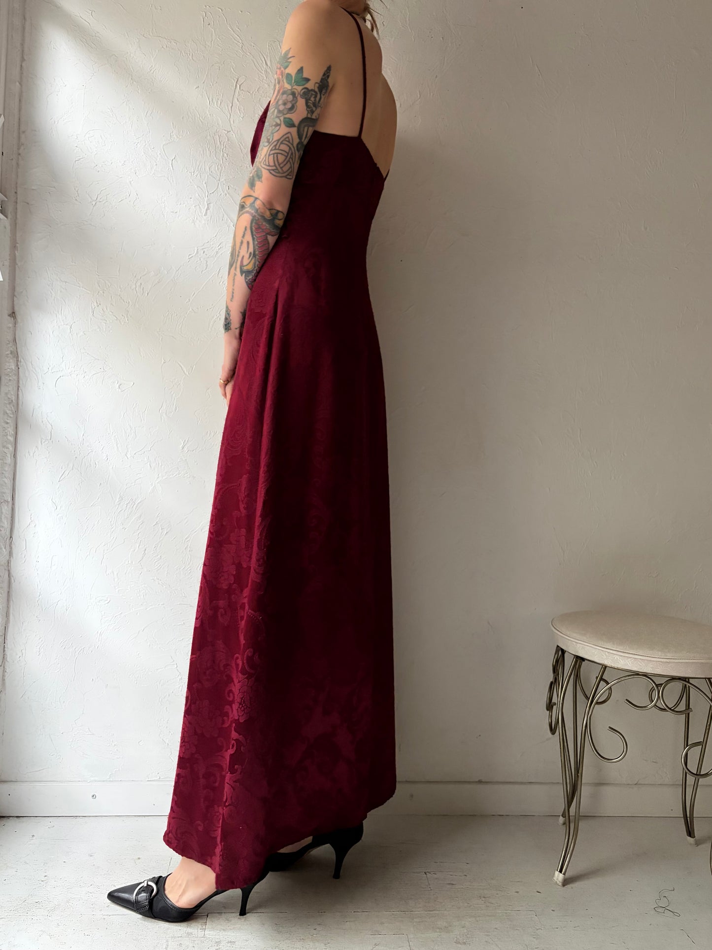 80s 'Up Beat' Burgundy Dress / Union Made / Small