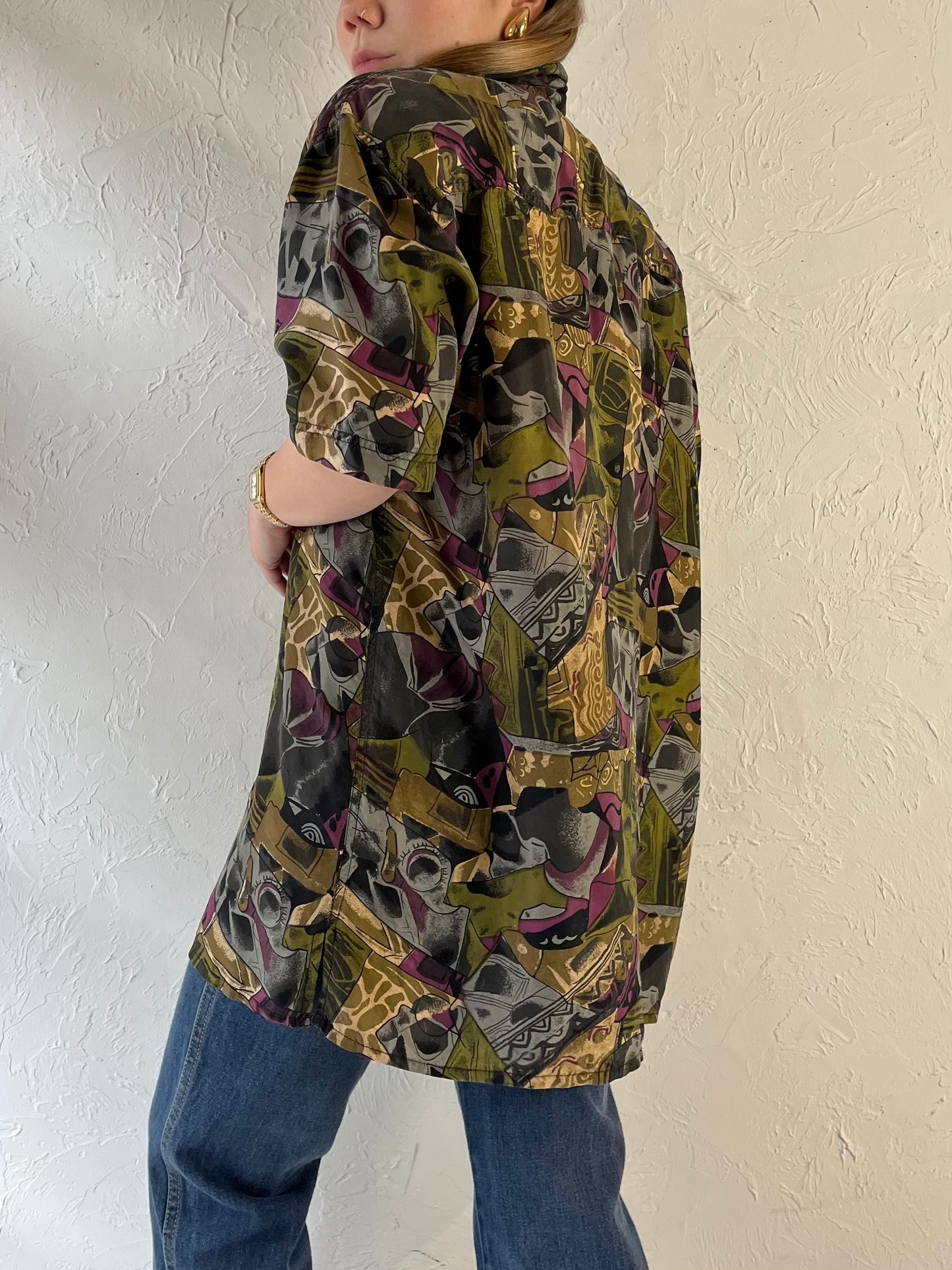 90s ‘Setosa’ Oversized Patterned Silk Blouse / Small