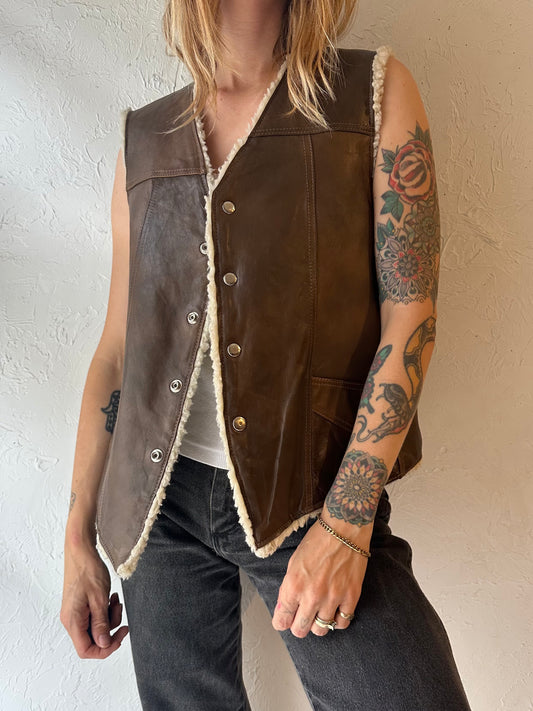 70s Brown Leather Vest / Large
