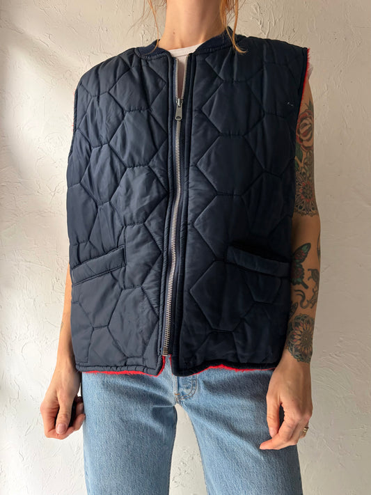 70s 'Artic King' Navy Blue Quilted Vest / XL