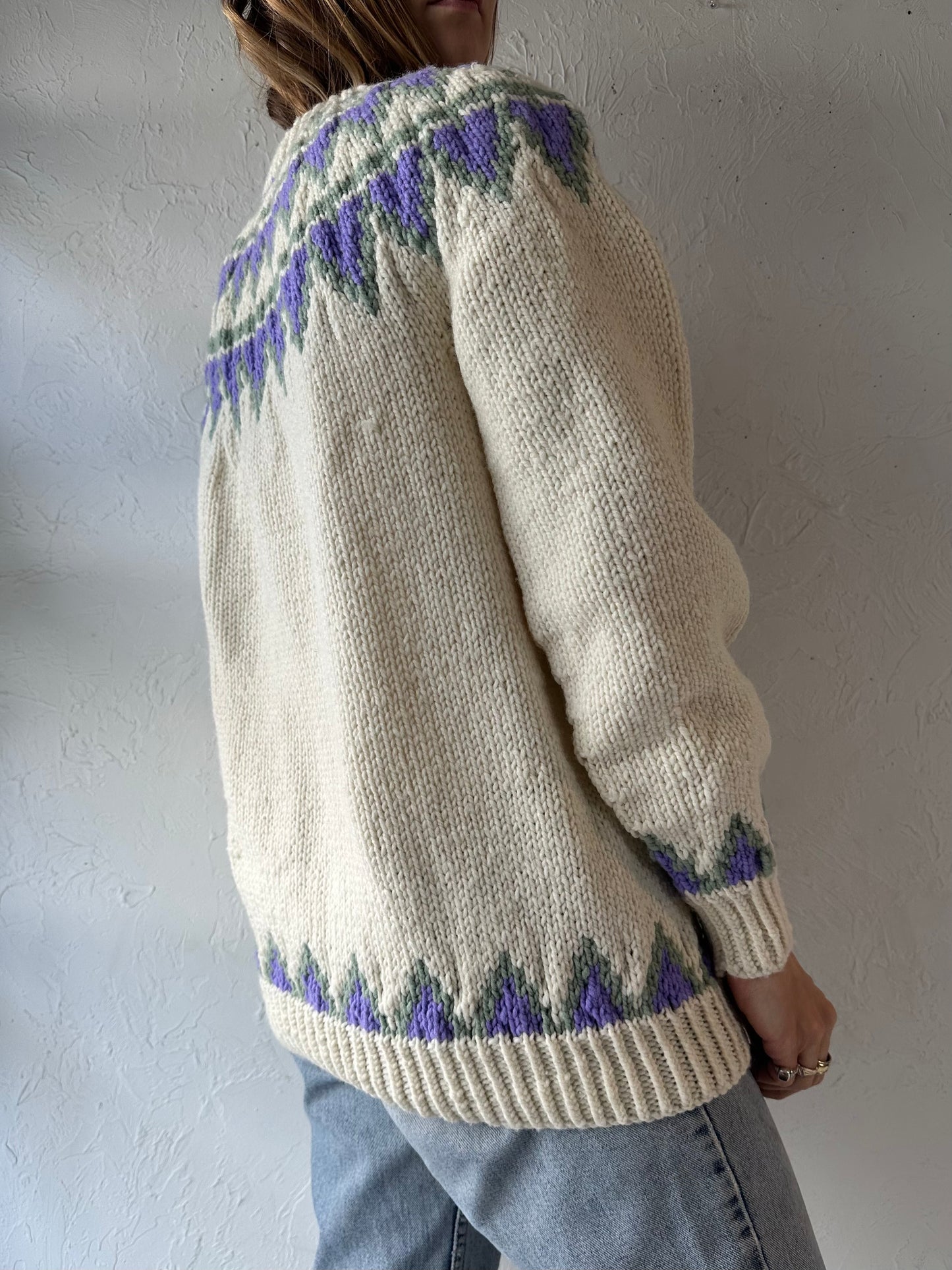 Vintage Hand Knit Acrylic Fair Isle Sweater / Medium