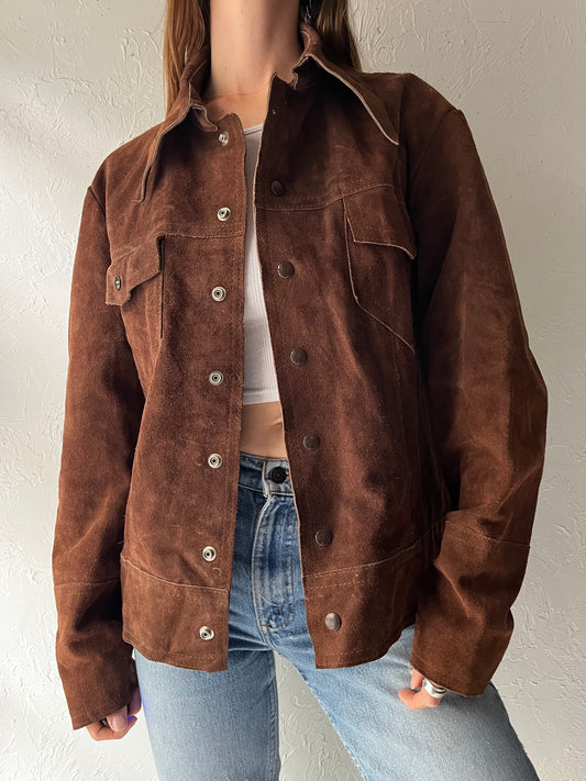 70s 'Gassy Jack' Brown Suede Leather Jacket / Large