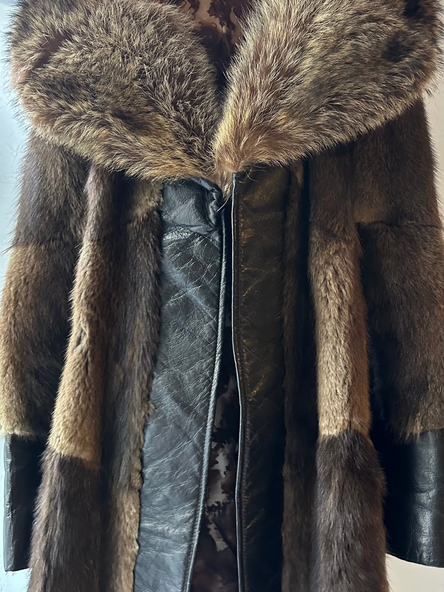 Vintage Fur Coat with Leather Panels / Small