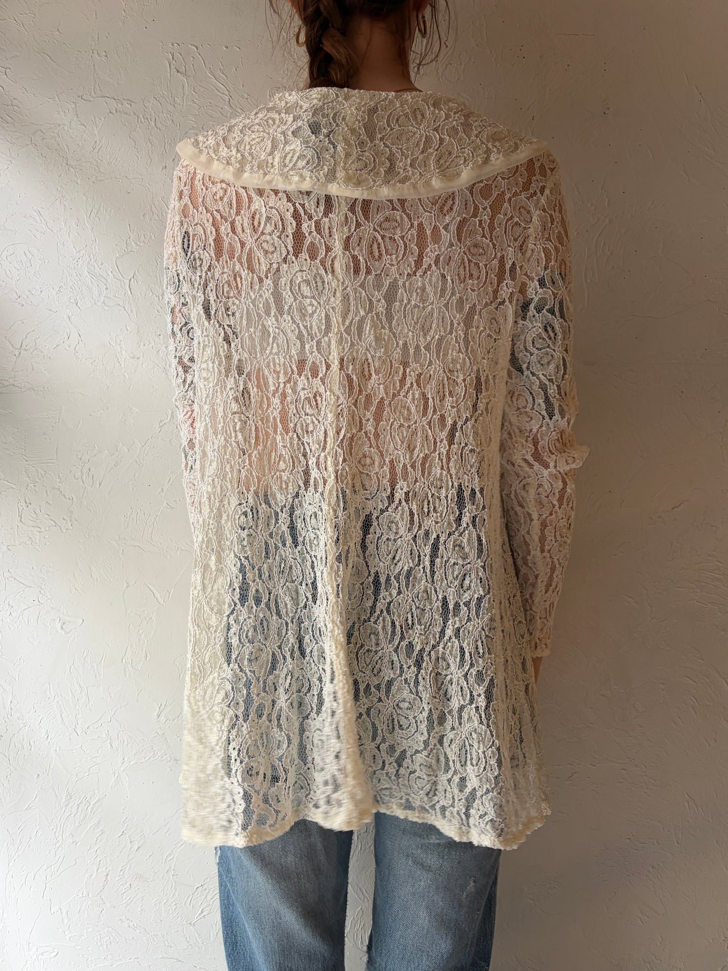 90s 'Ashley Brook' White Lace Top / Small - Medium