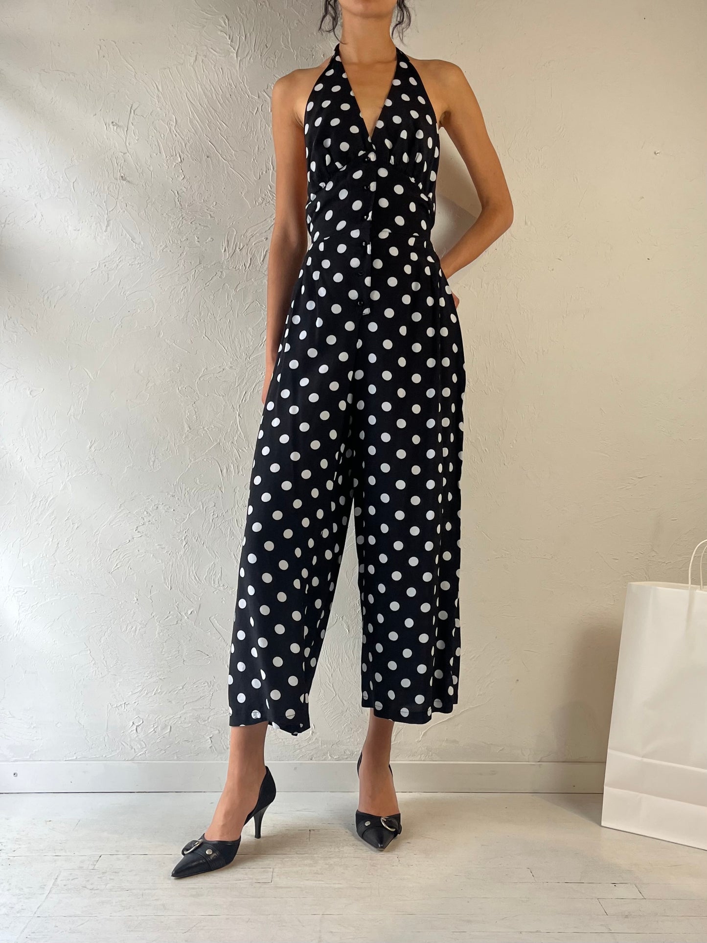 90s ‘Miss Lee’ Polka Dot Jumpsuit / Large