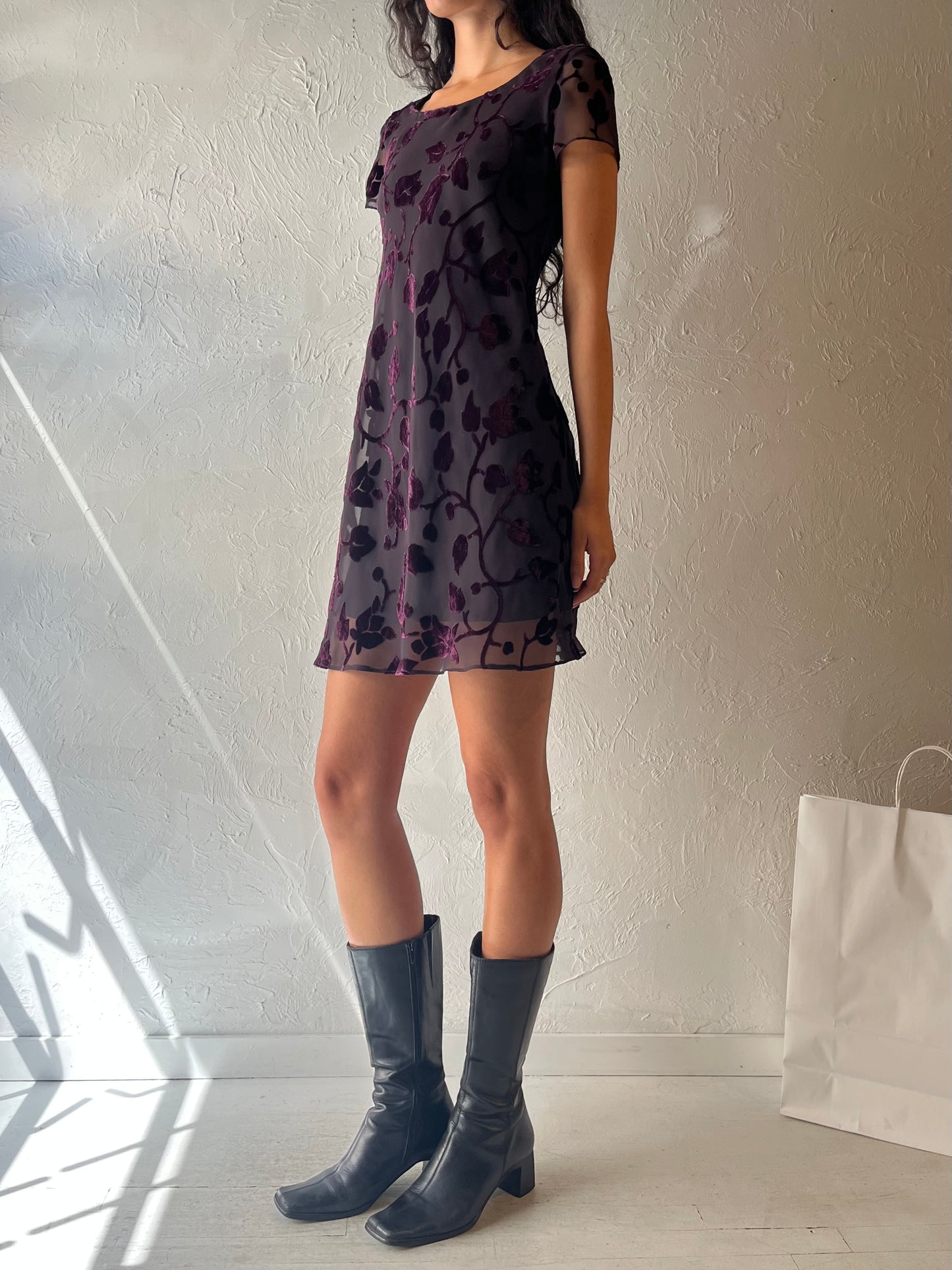 90s ‘Jones New York’ Burnt Velvet Mini Dress / Small
