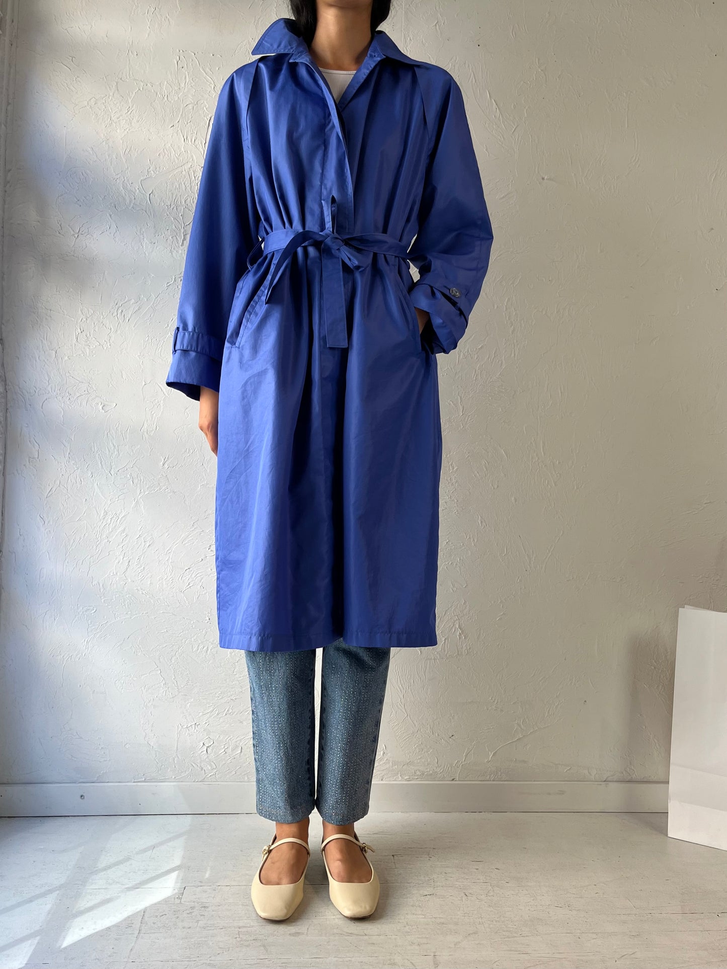 90s 'London Fog' Blue Lightweight Trench Coat / Medium