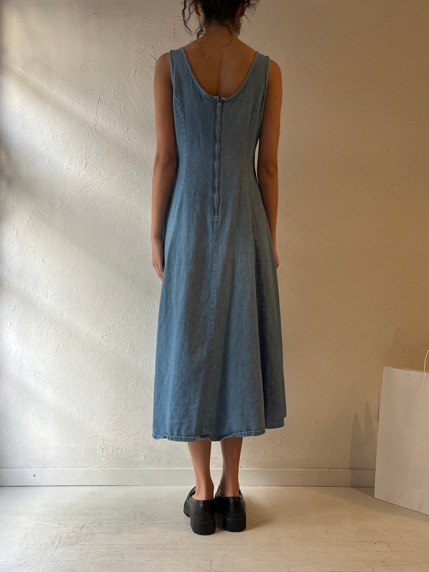 Vintage Sleeveless Denim Midi Dress / Medium