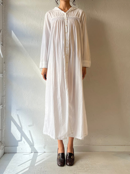 90s 'April Cornell' White Cotton Maxi Dress / Small - Medium