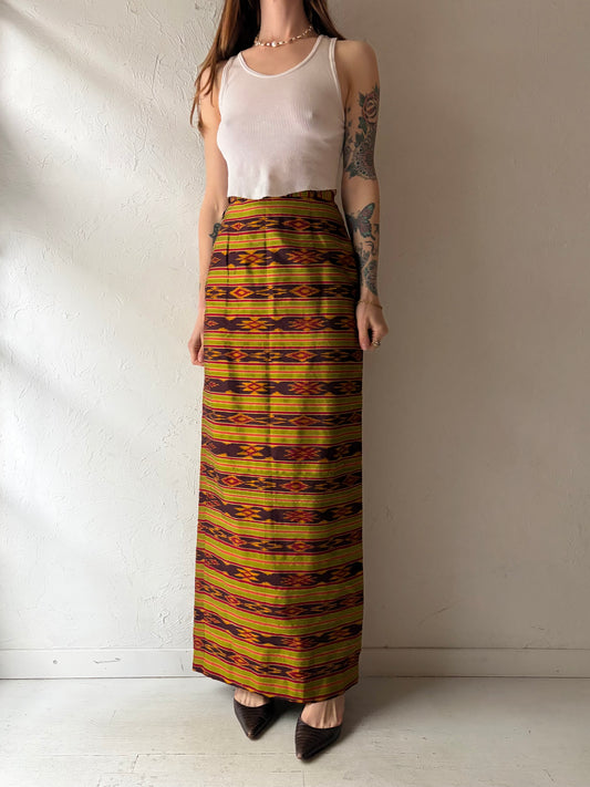 Vintage Patterned High Waisted Boho Prairie Cottage Core Maxi Skirt / XS