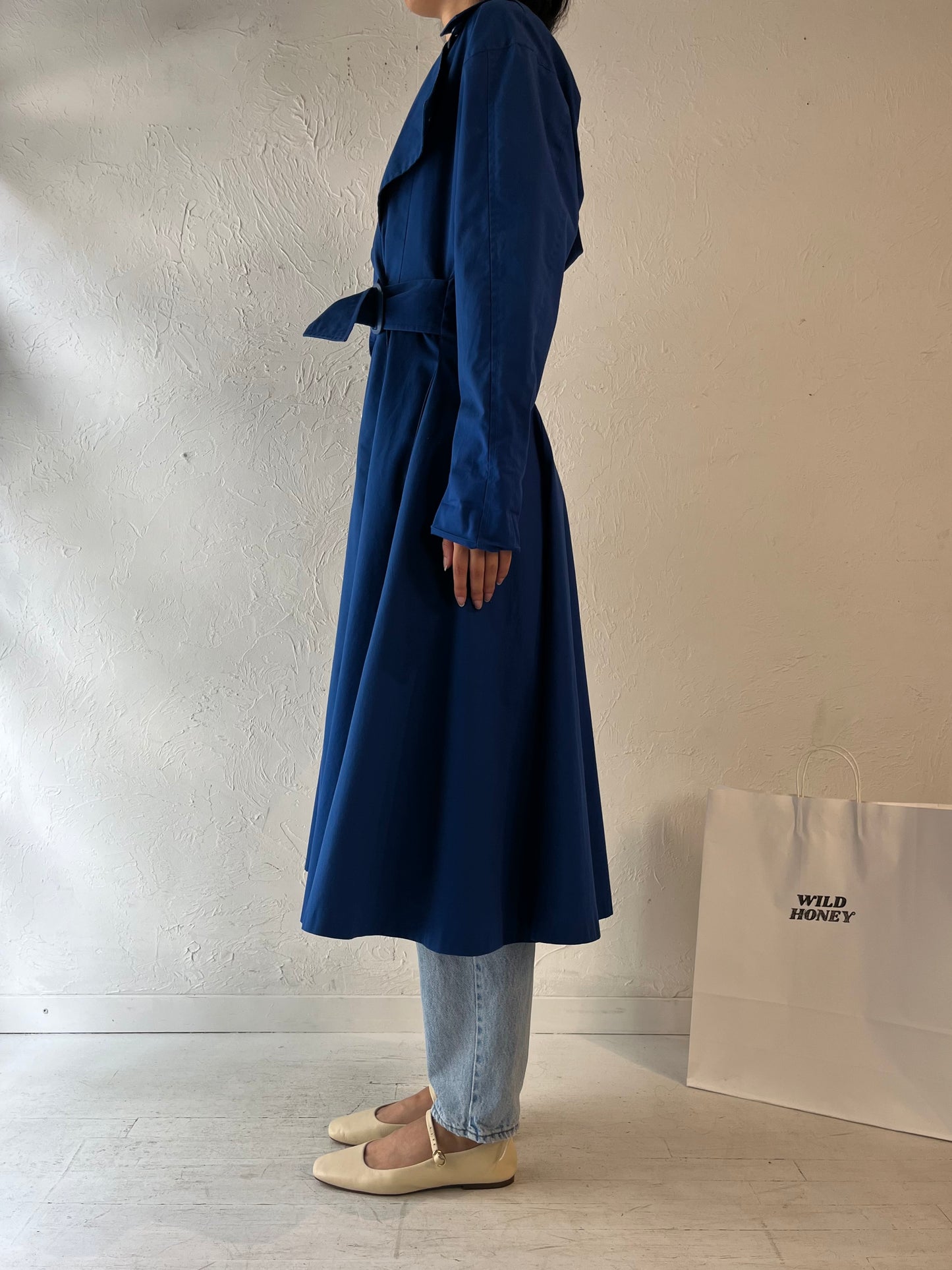 70s 'Sport Ease' Blue Hooded Trench Coat / Small