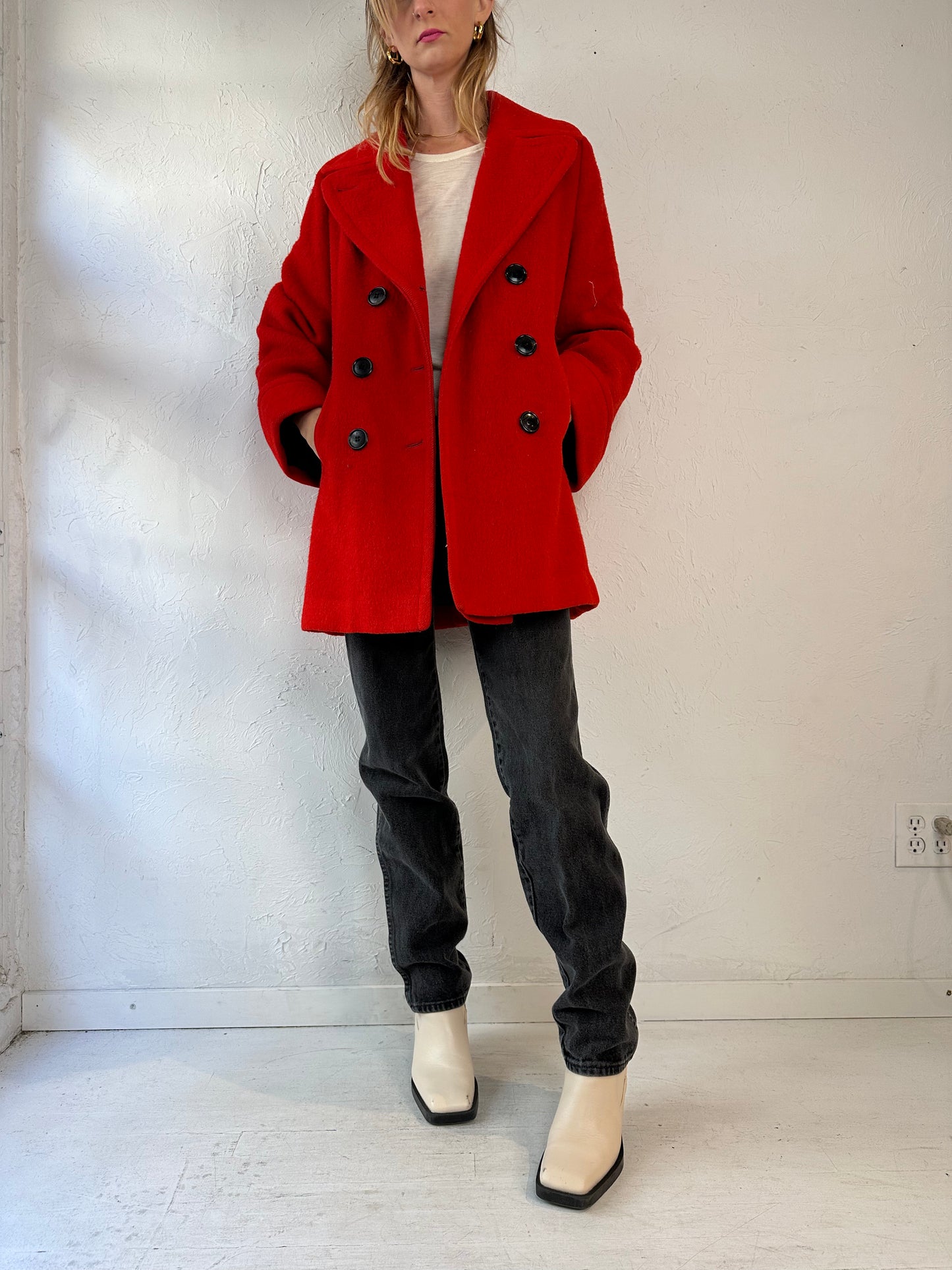 60s 70s 'Hudsons Bay' Red Blanket Coat / Medium