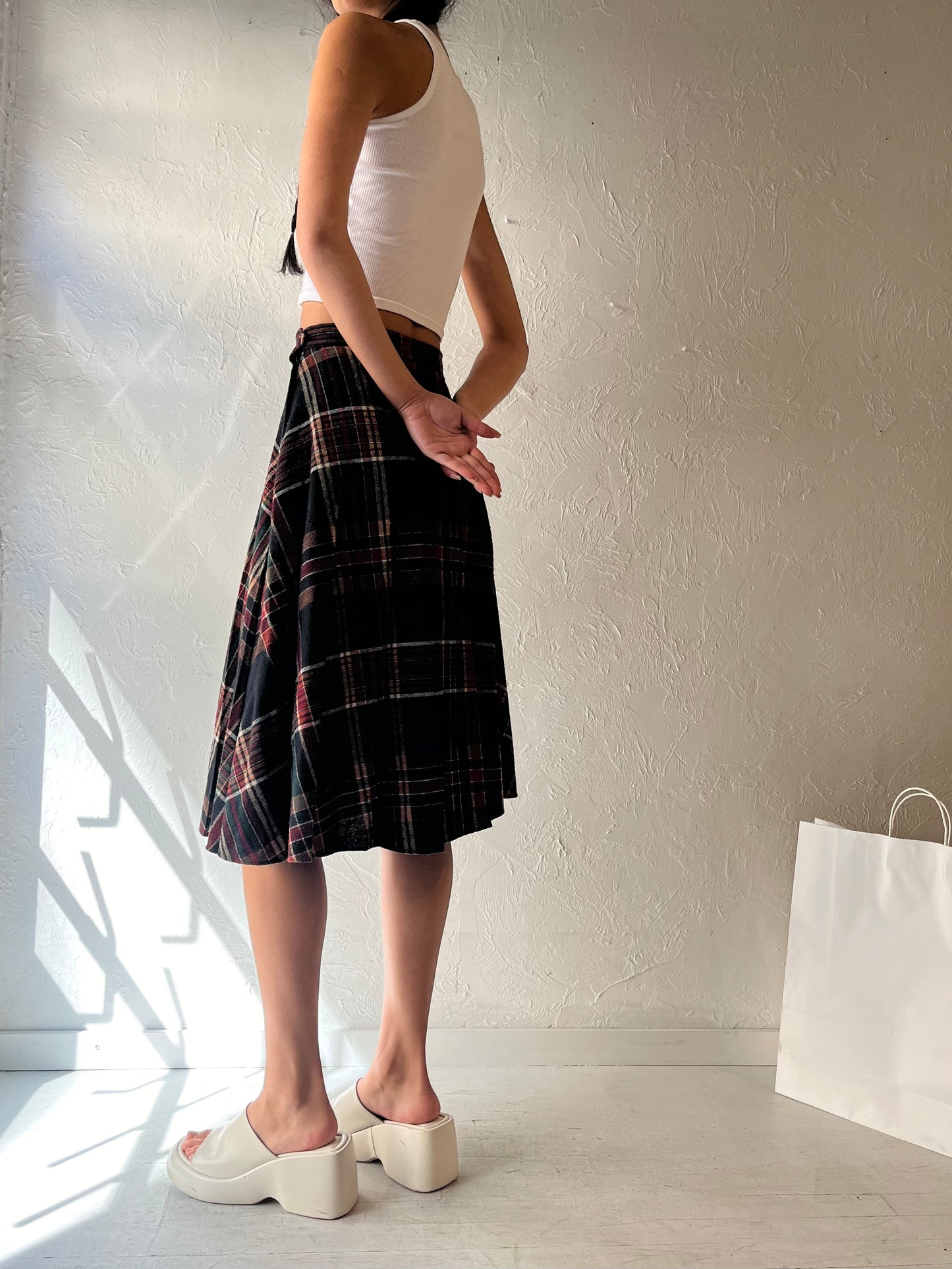 80s 'RT Junior' Knit Plaid Skirt / XS