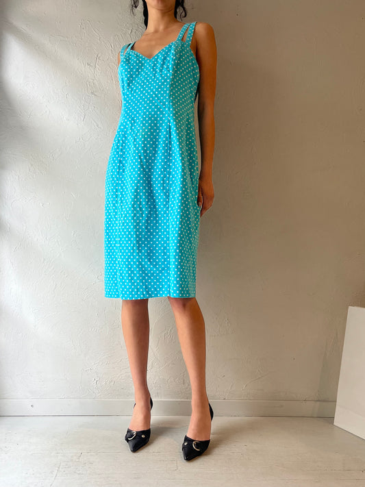 80s ‘Lori Ann’ Blue Polka Dot Cotton Midi Dress / Large