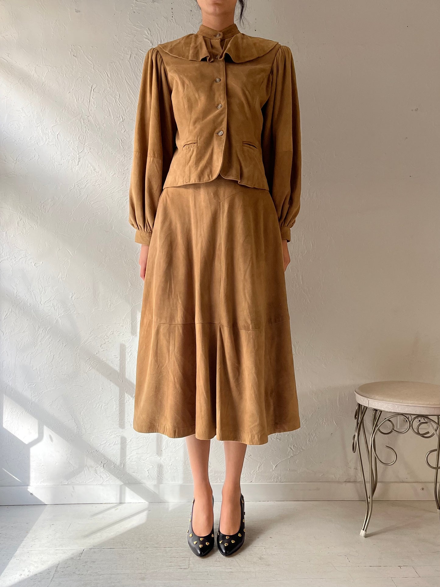 70s ‘Bagatelle’ Tan Suede Skirt Set / Small
