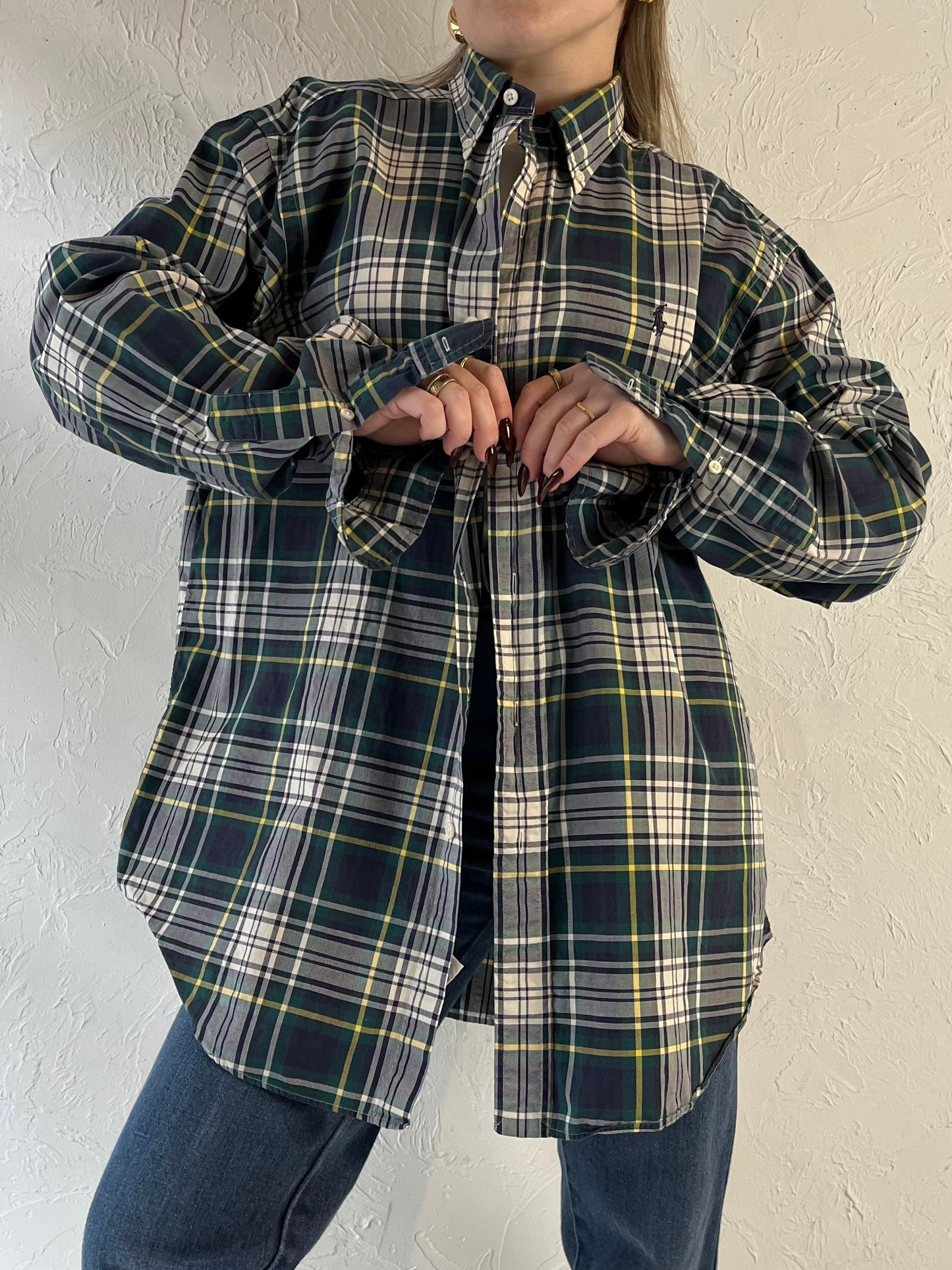 Y2K ‘Ralph Lauren’ Green Plaid Button Up Shirt / Large