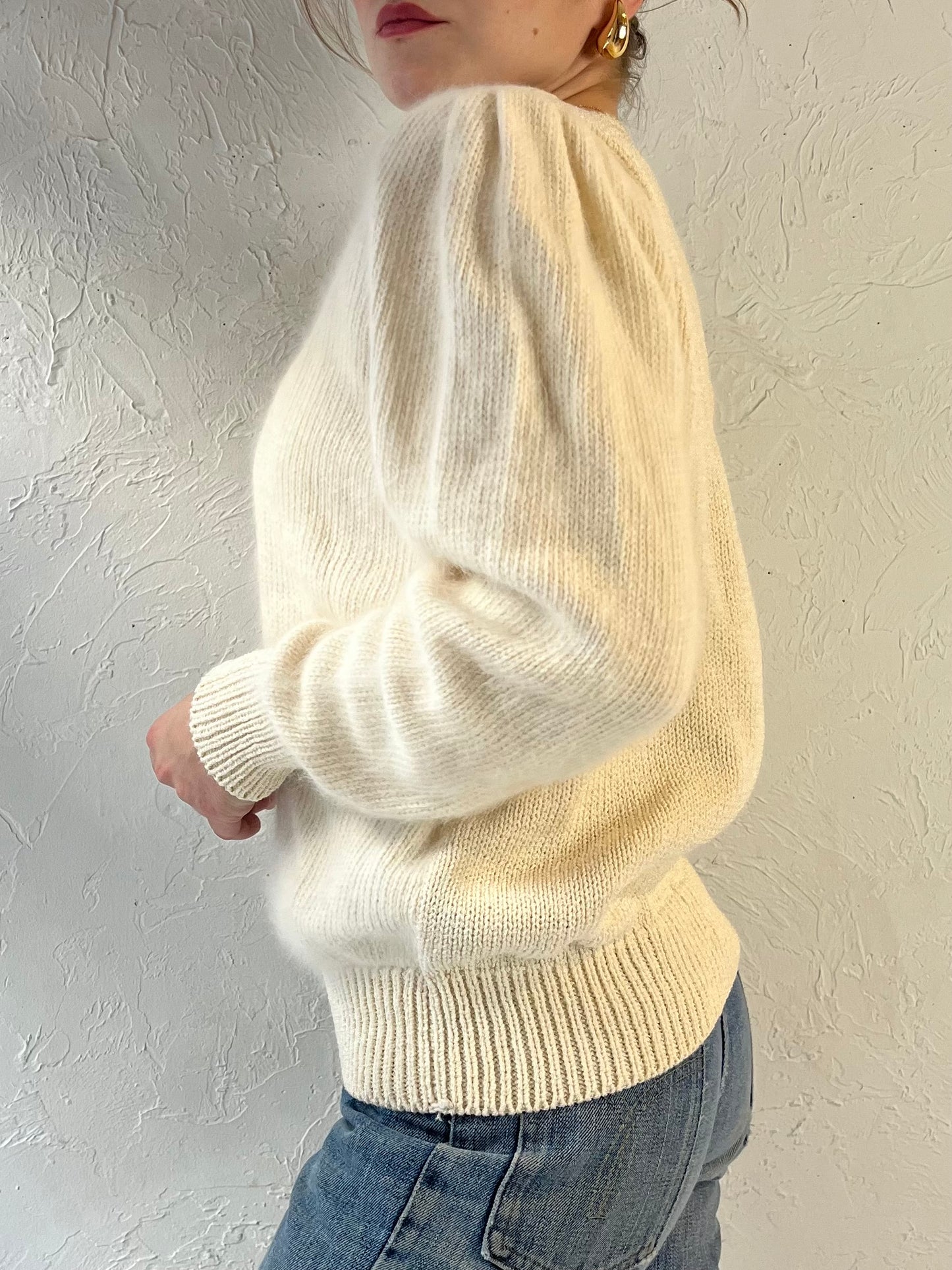 90s ‘Eugenia’ Cream Rhinestone Sweater / Medium