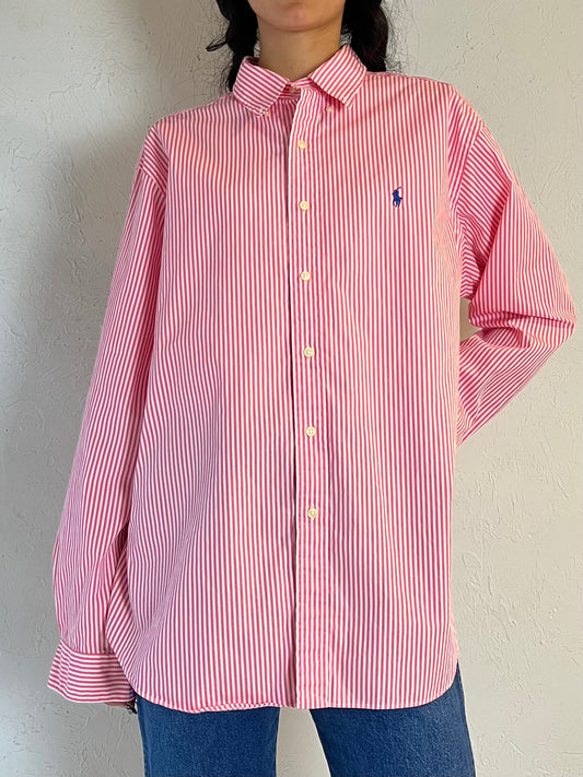 Y2K ‘Ralph Lauren’ Pink Pin Stripe Button Up Shirt / XL