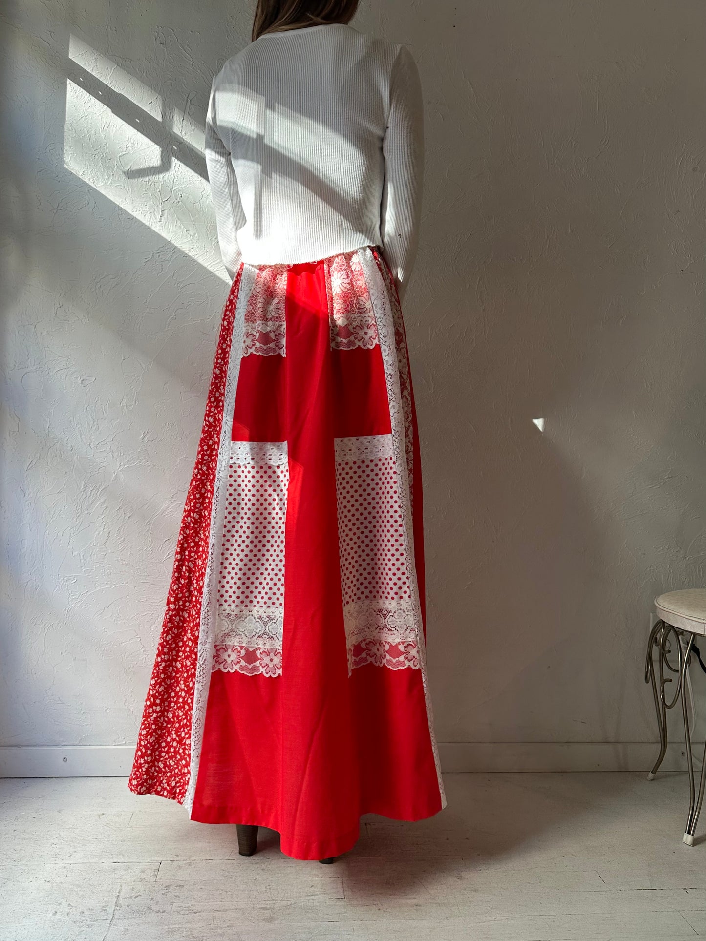 Vintage Handmade Red Maxi Skirt / Small