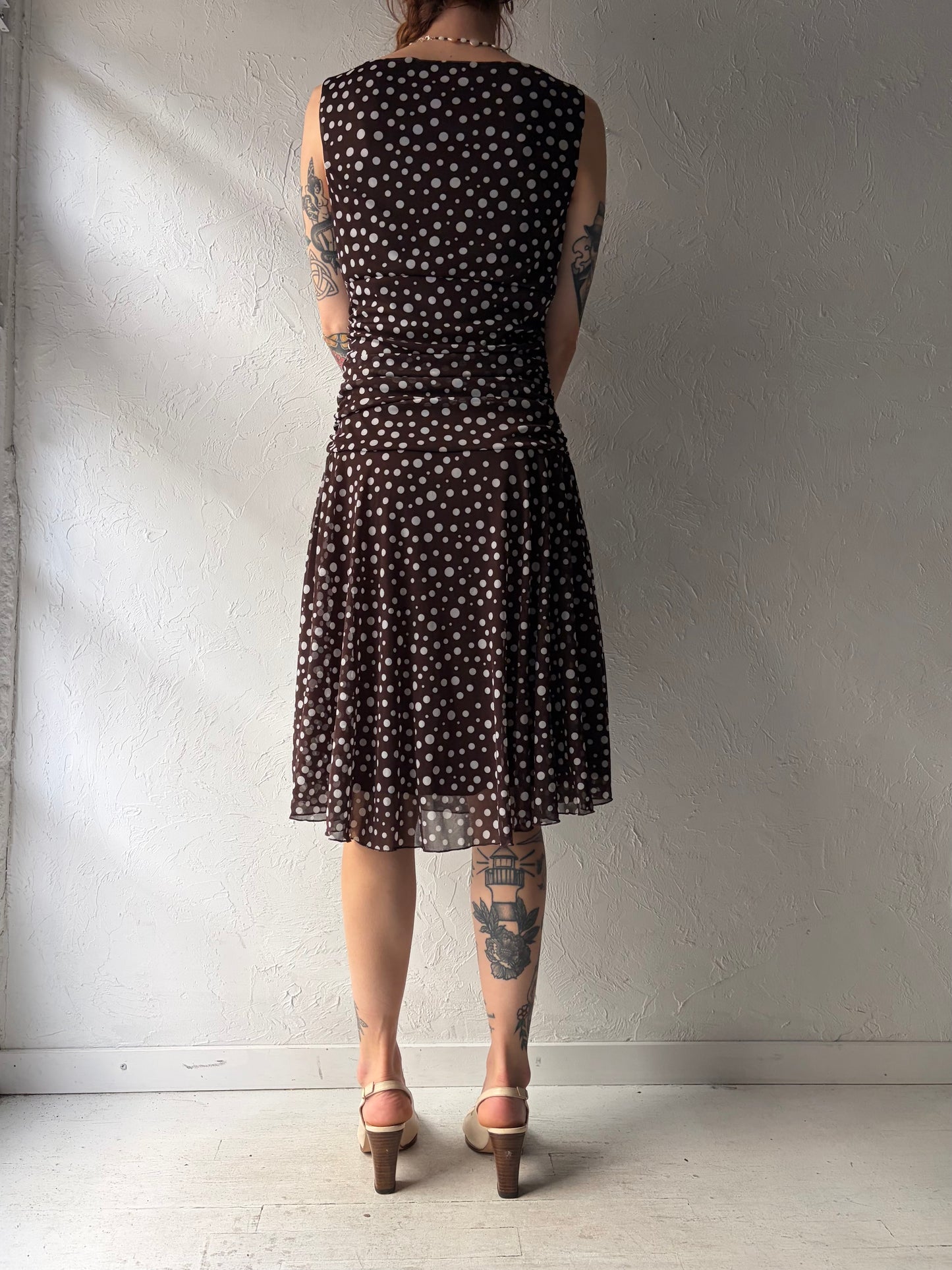 Y2k 'Connected' Brown Polka Dot Retro Party Dress / Medium