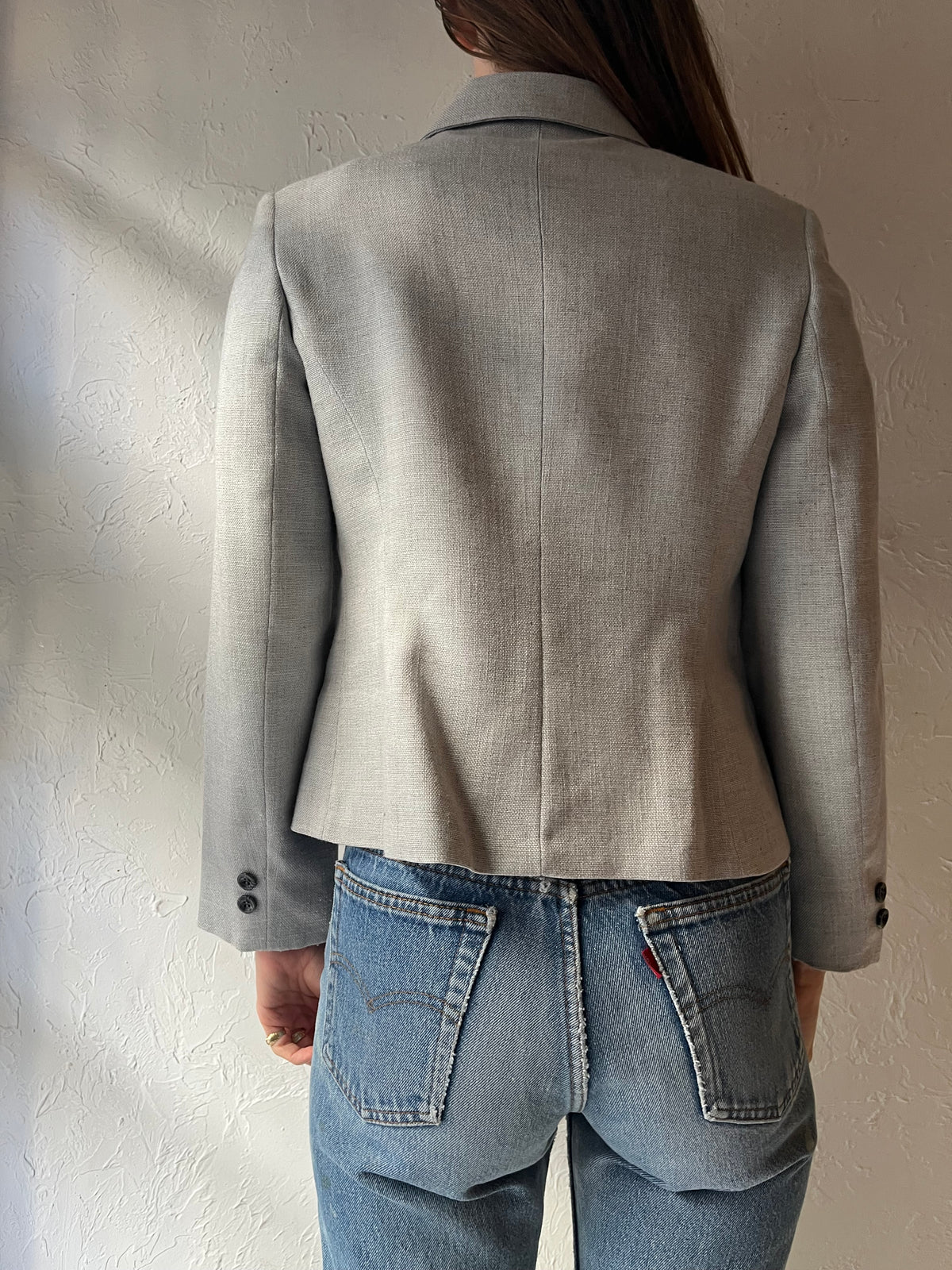 80s 'Le Baron' Grey Fitted Preppy Academia Blazer Jacket / Small