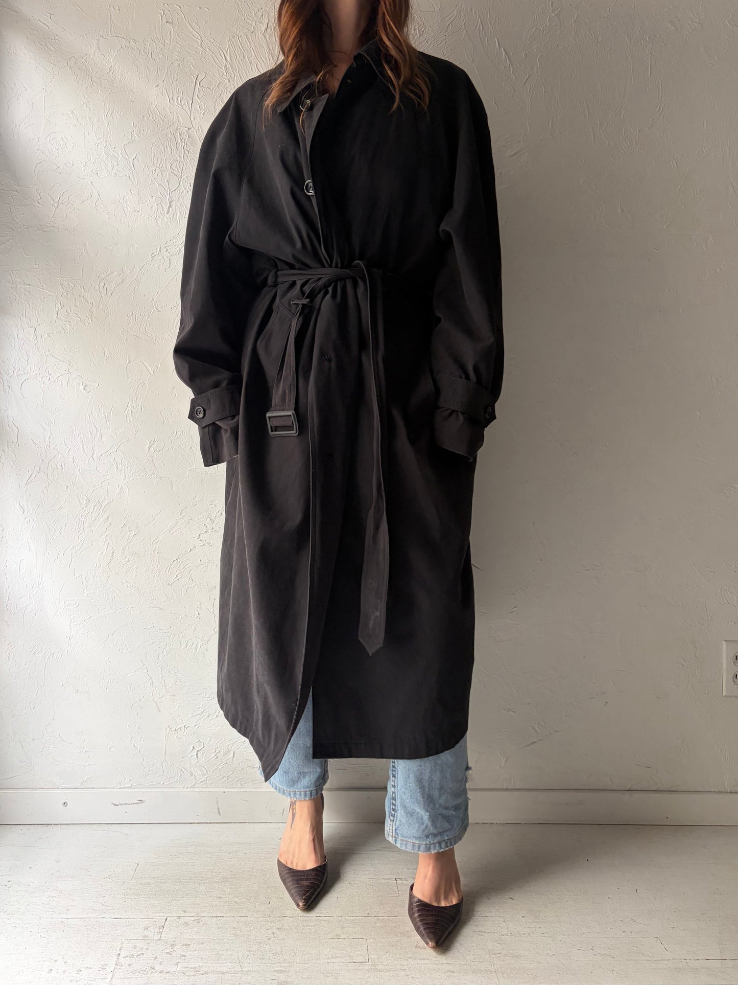 90s 'Christian Dumas' Black Minimalist Trench Coat / 1990s Classic Tailored Timeless Normcore Chic Overcoat /  Large