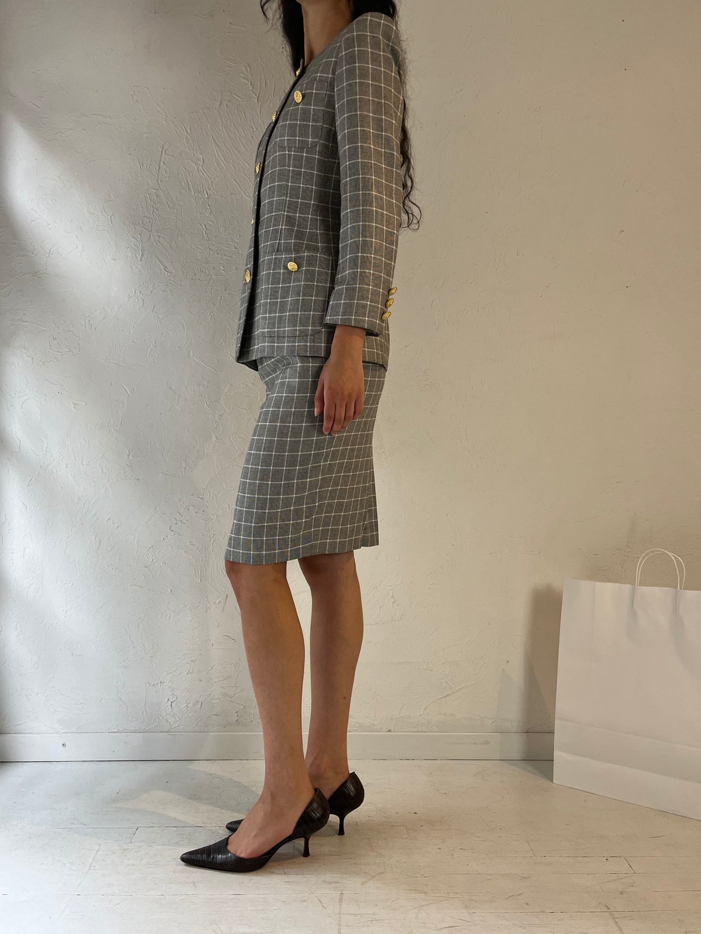 90s 'Saville' Gray Skirt Suit Set / XS