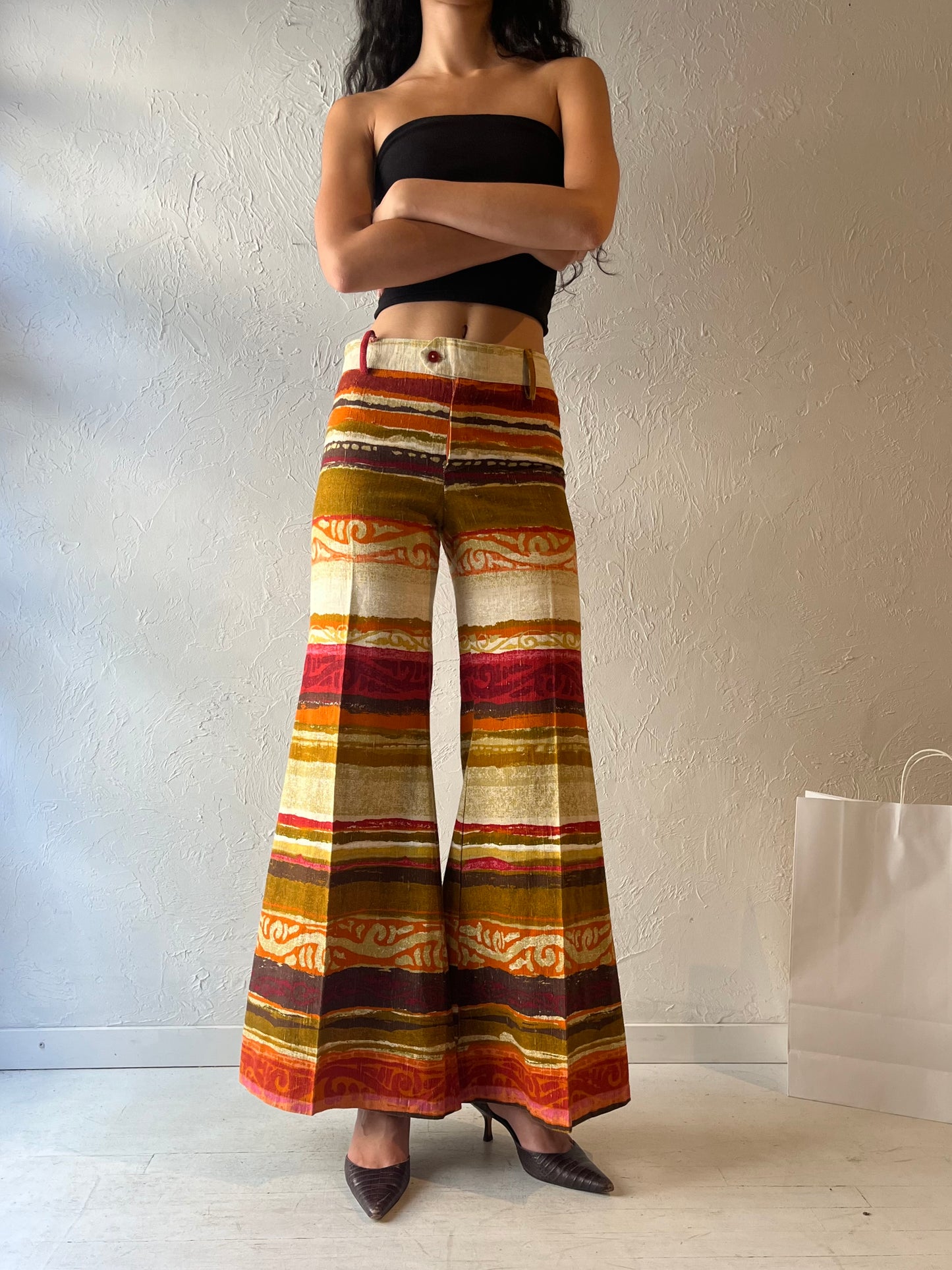 70s Abstract Bell Bottoms / Small - Medium