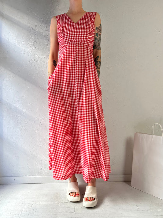 Vintage Handmade Red Gingham Maxi Dress / Small