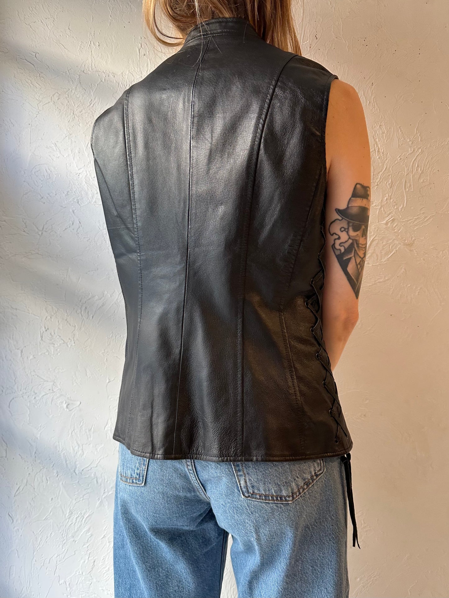 Y2k ‘Newport’ Black Leather Vest / Medium