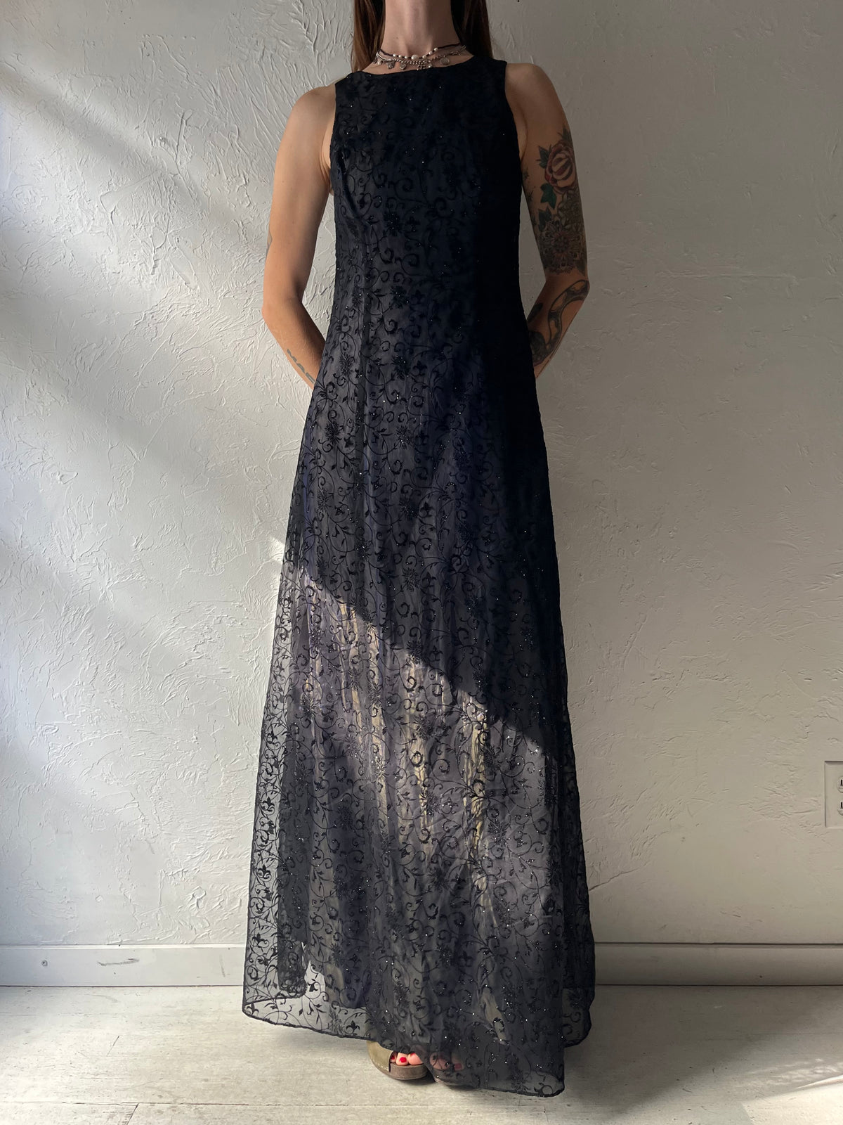 90s 'Betsey & Dam' Burnt Velvet Goth Formal Dress / Medium