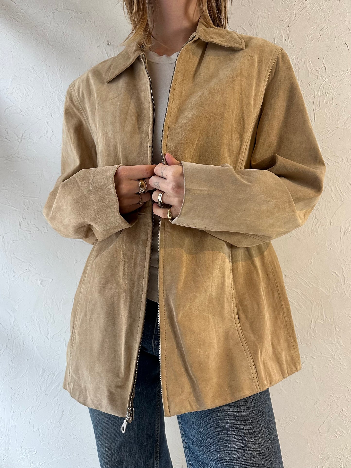 Y2K ‘Anne Klein’ Tan Suede Leather Jacket / Large