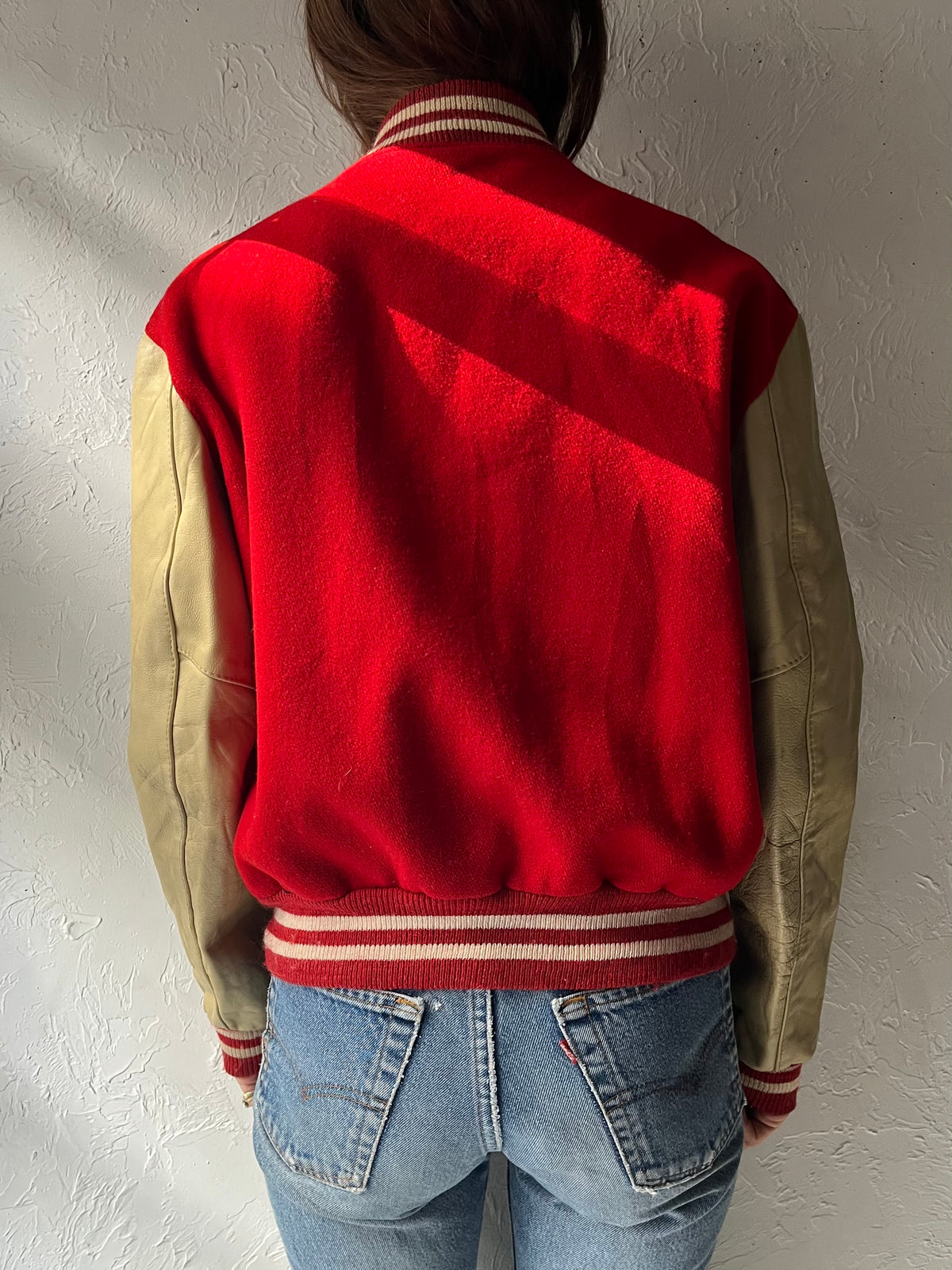 70s 'Arsco' Red Wool Leather Varsity Jacket / Small