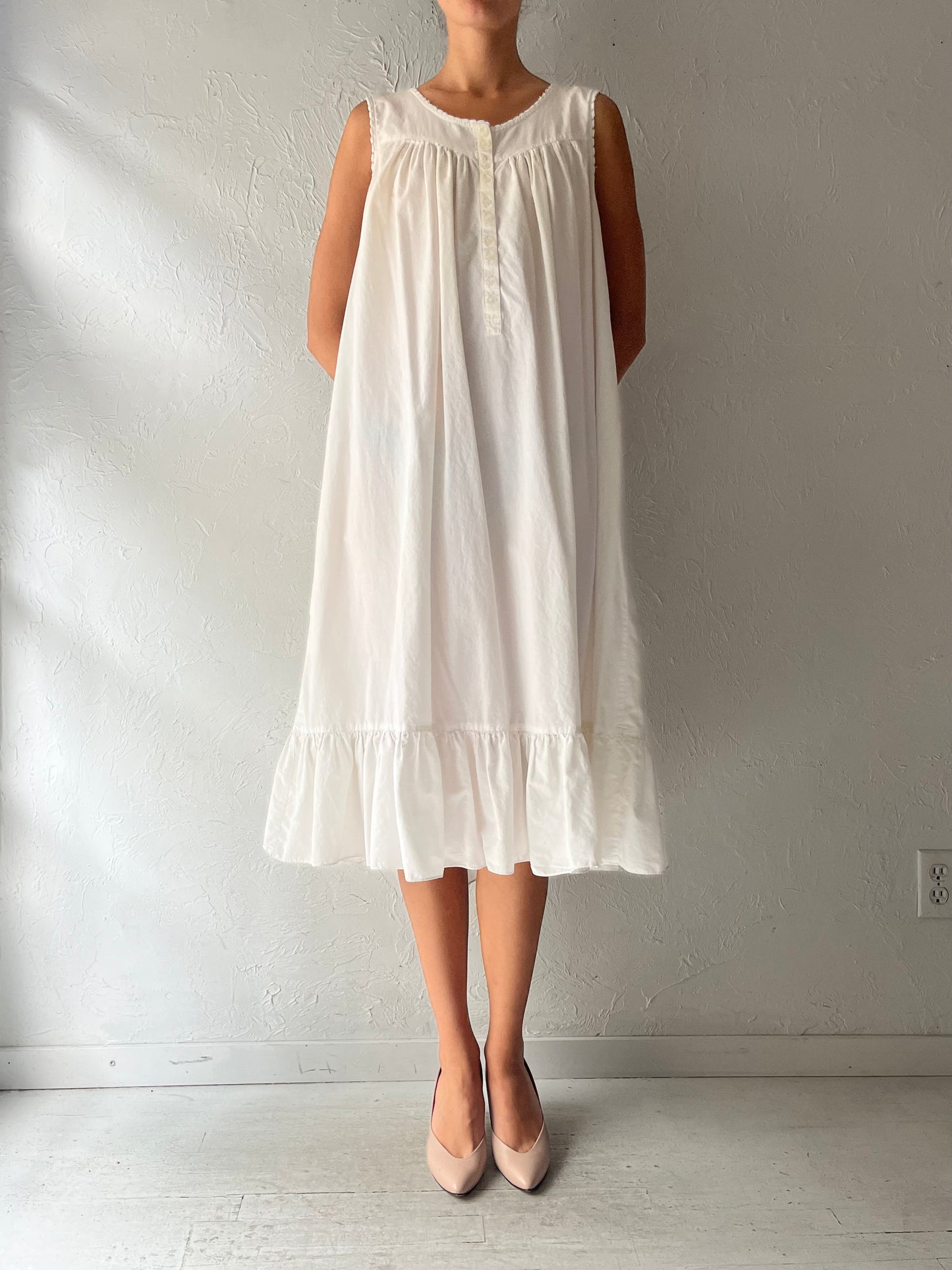 Vintage 'Victorias Secret' Gold Label White Cotton Dress / Medium