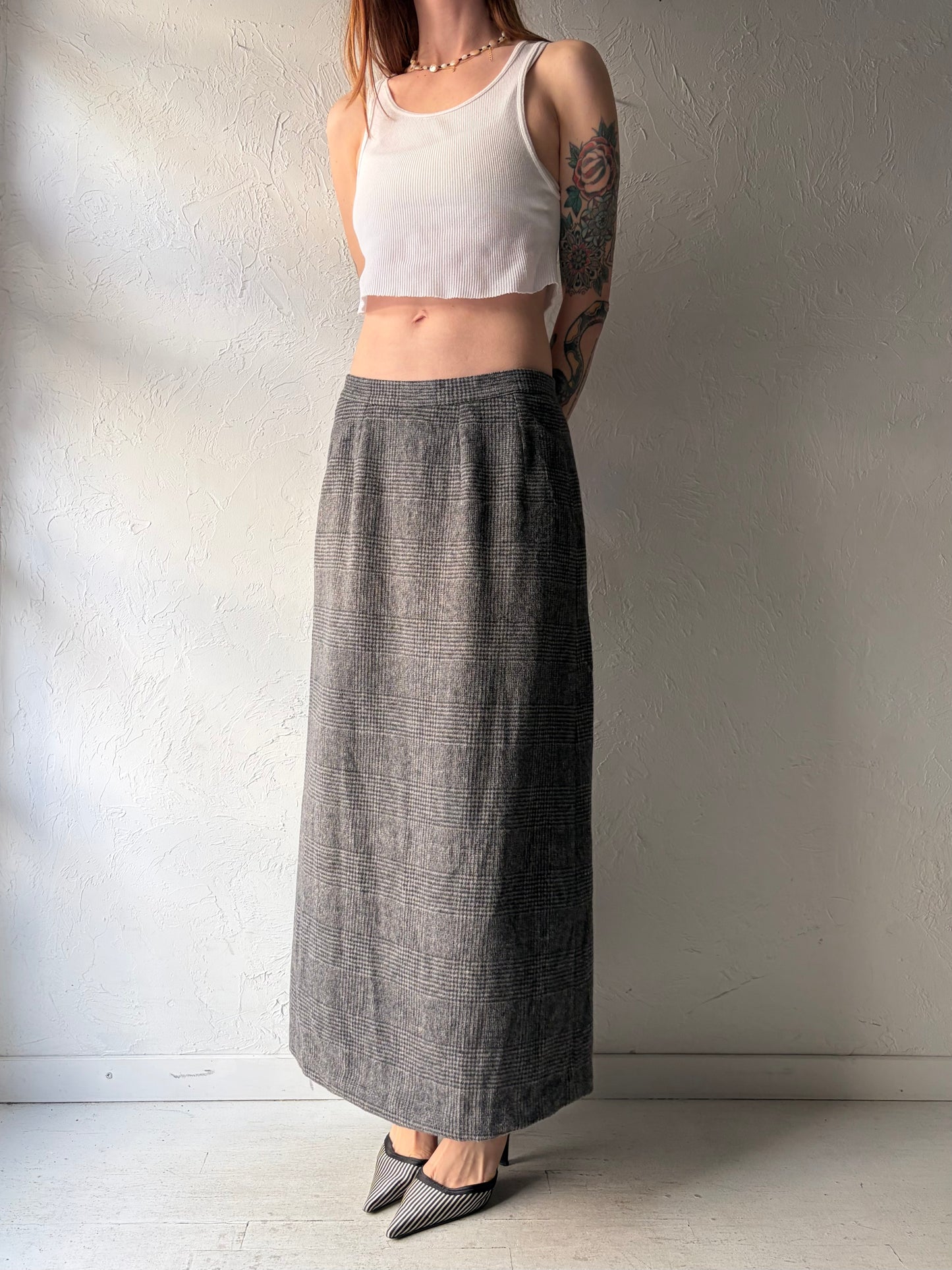 Vintage Gray Knit Spring Winter Maxi Skirt / Medium