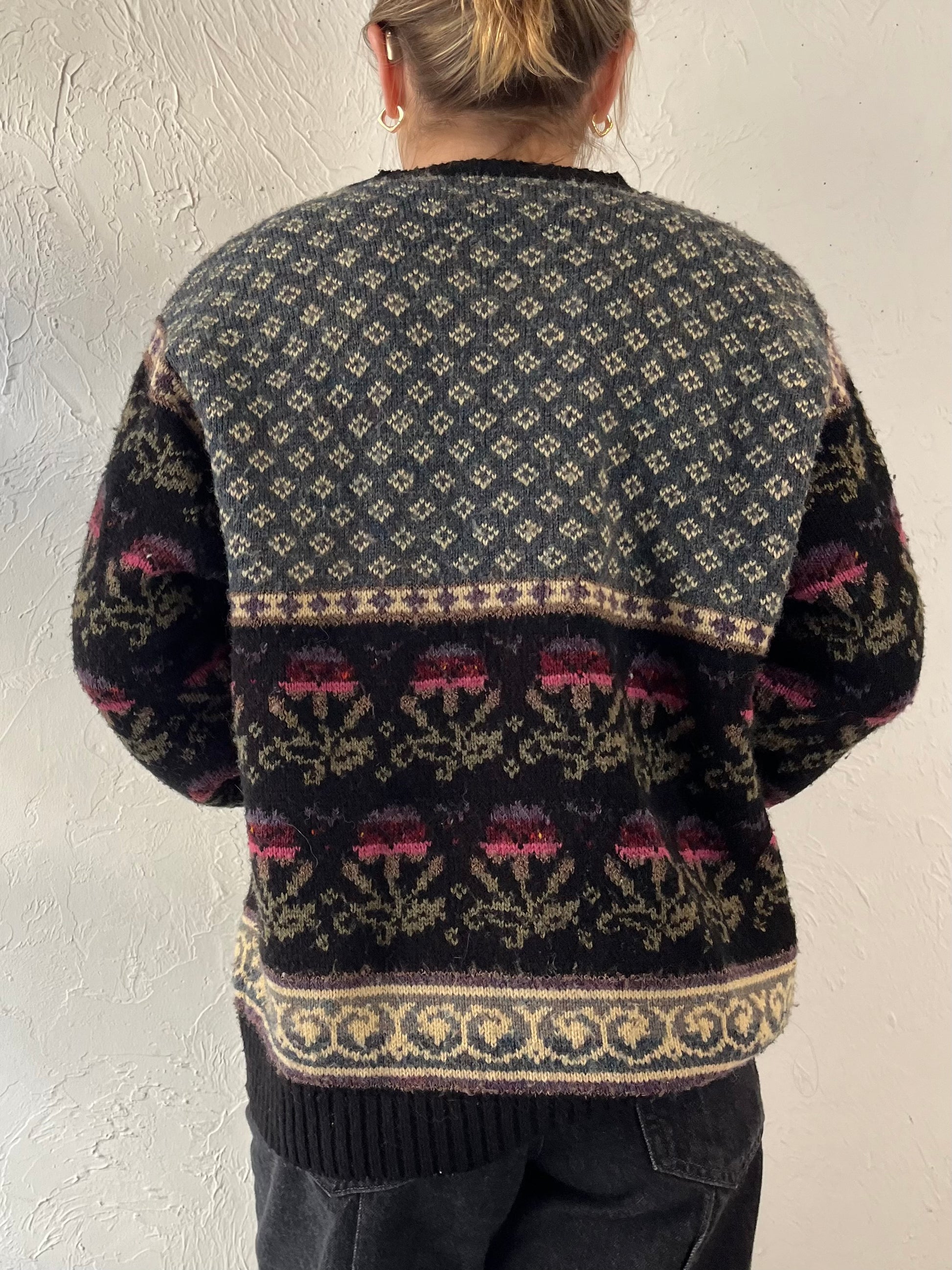 70s ‘Import Workshop’ Floral Knit Cardigan / Medium