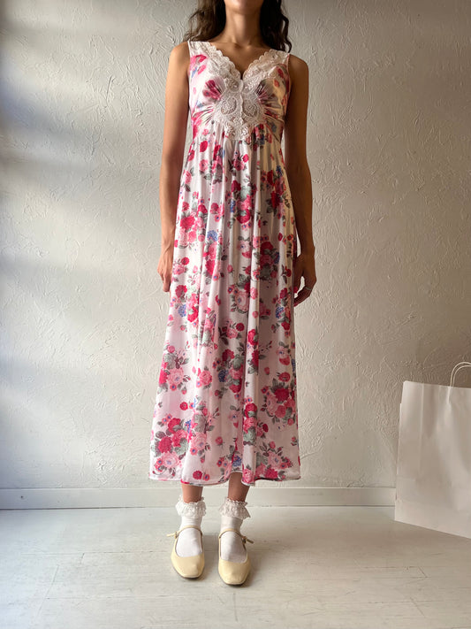 70s 'Olga' White Floral Slip Dress / Small