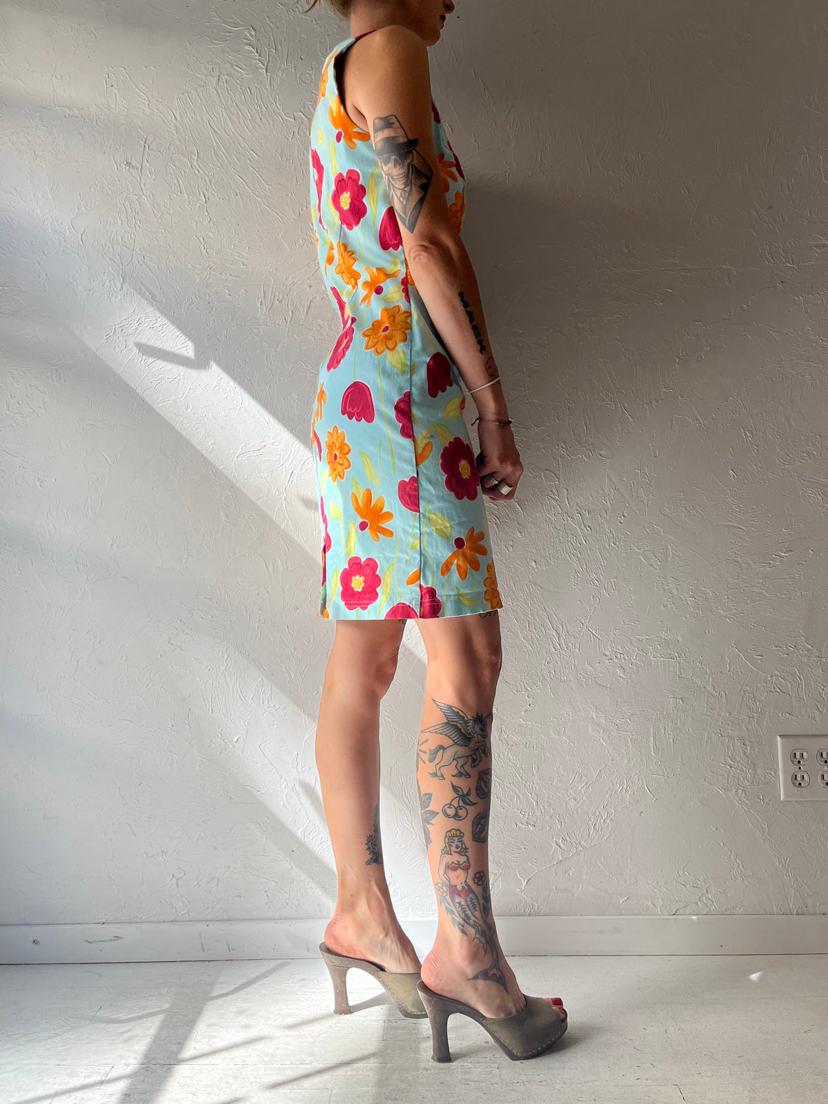 90s 'Alfred Sung' Floral Mini Dress / Medium