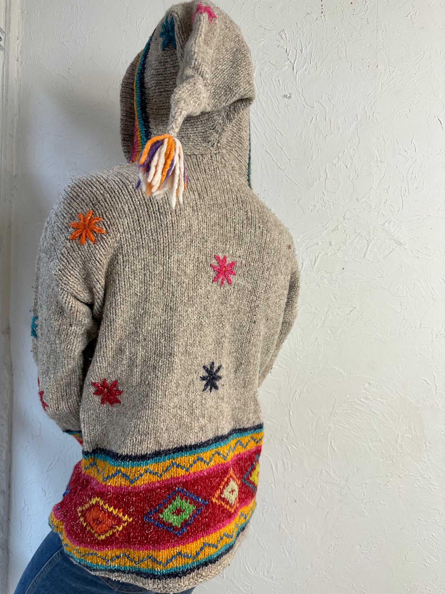 Vintage Beige Hand Knit Cotton Fairy Core Sweater / Medium