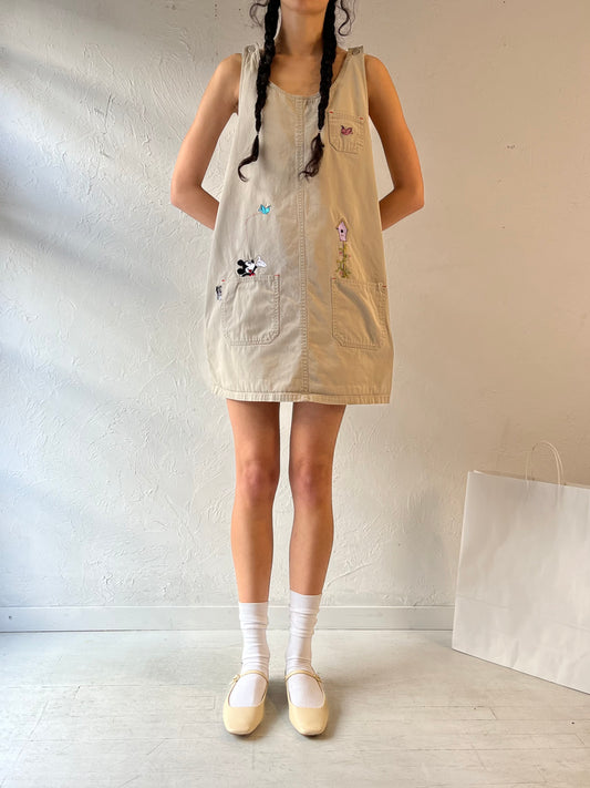 Y2K ‘Disney’ Beige Embroidered Denim Dress / Large