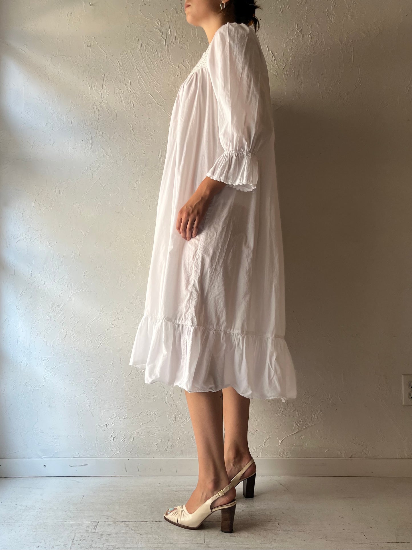 Vintage 'Victorias Secret' Gold Label White Cotton Dress / Medium